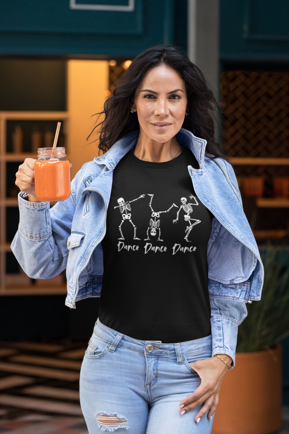 Dance Dance Dance Skeleton Women’s T-Shirt – Fitted Black T-shirt for Dancers