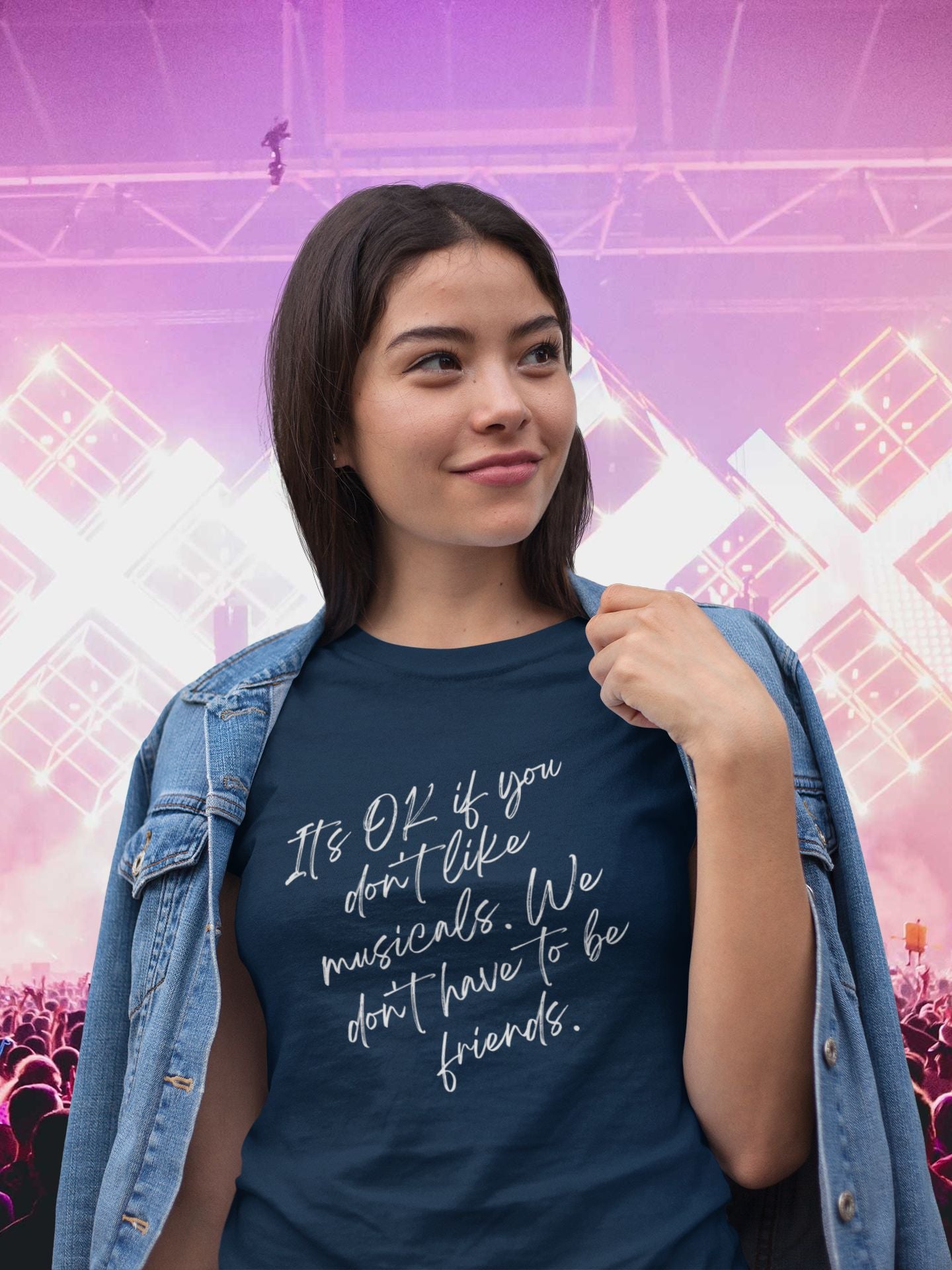 Funny Musical Theatre Women's T-Shirt – “It’s OK If You Don’t Like Musicals” – Slim Fit, Black, Navy & Berry