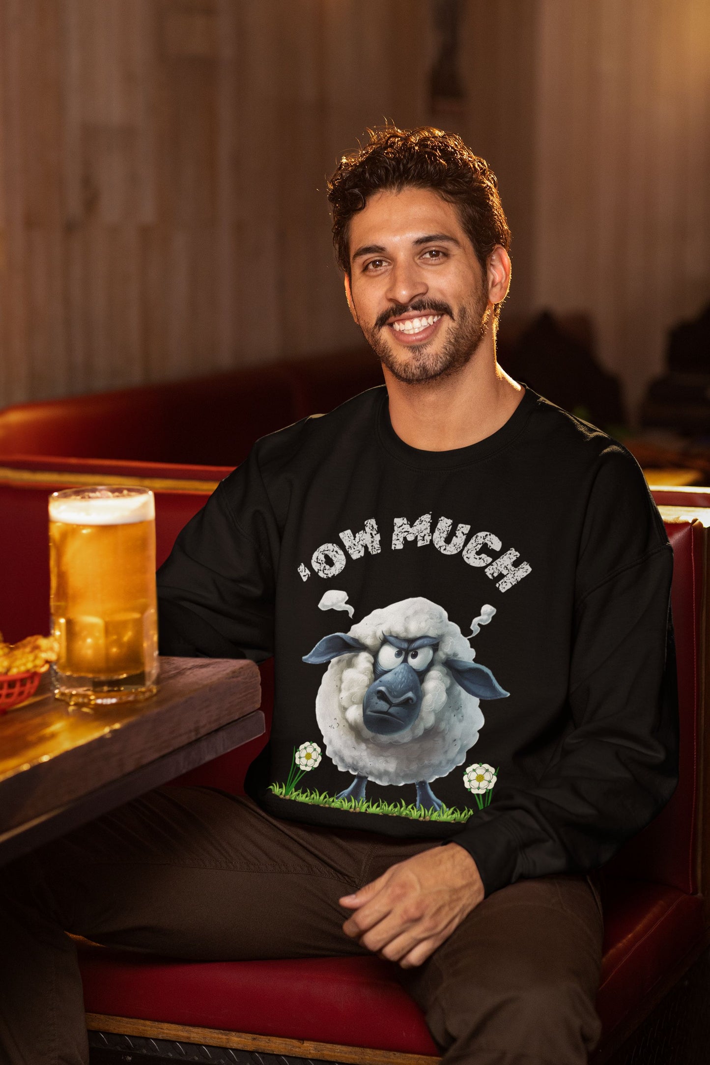 Yorkshire Humour ‘Ow Much?!’ Sheep Men’s Sweatshirt – Unisex Fit