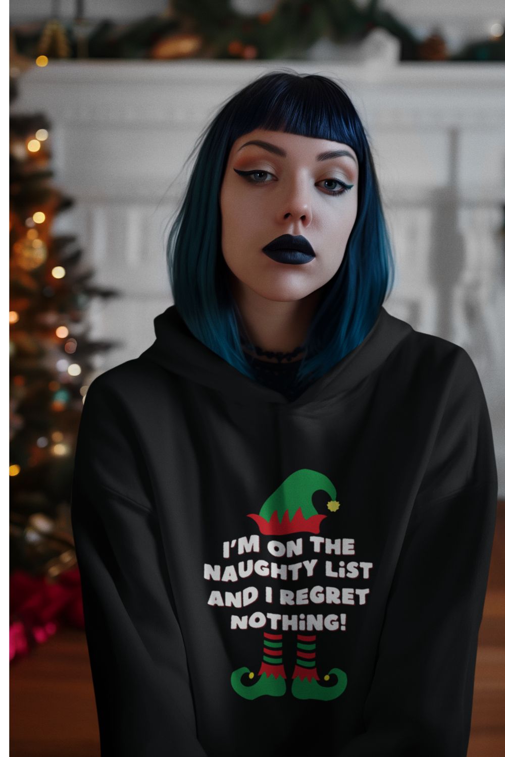 Women’s Christmas Hoodie – "I'm on the Naughty List, and I Regret Nothing" – Funny Festive Hoodie