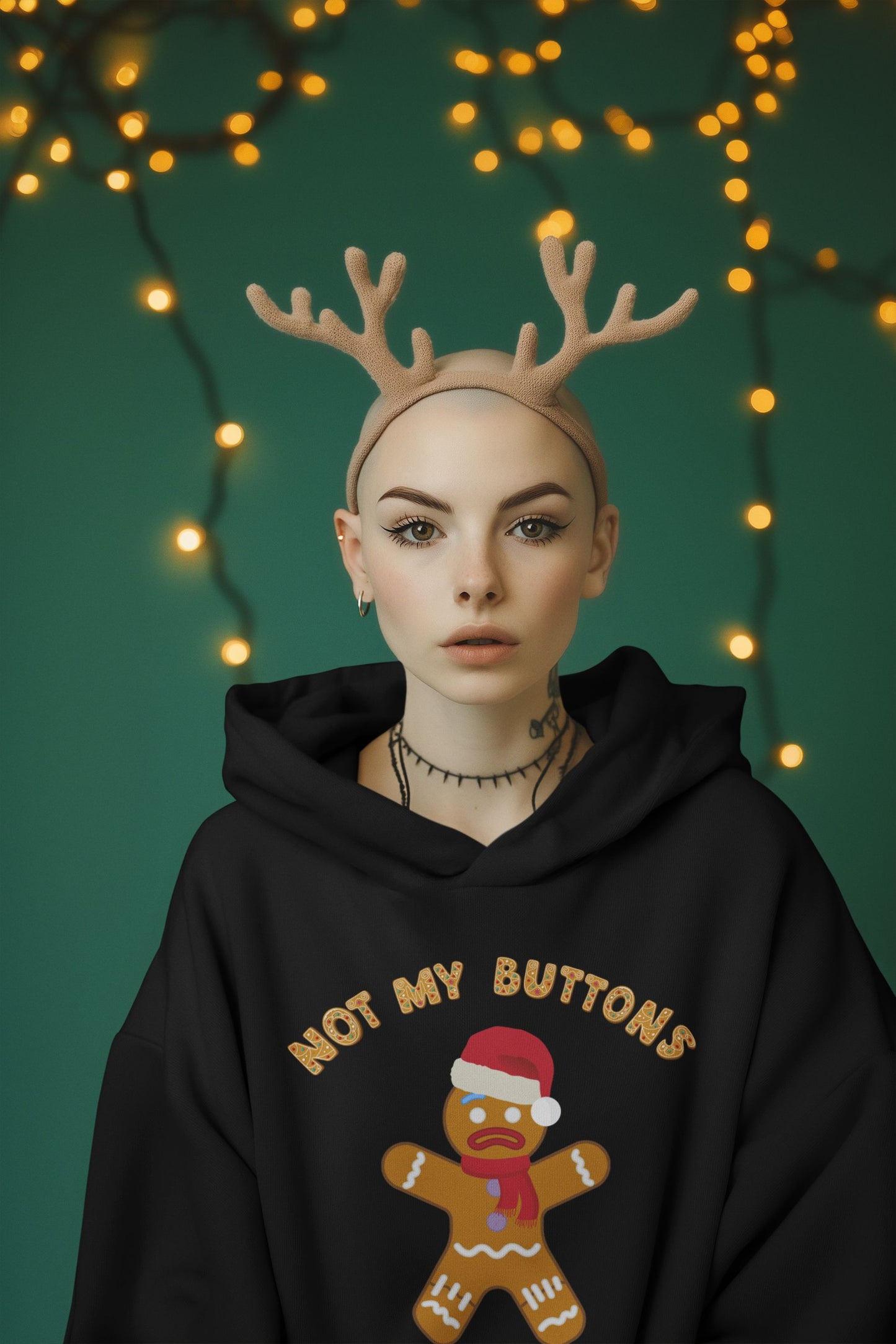 Women's "Not My Buttons!" Gingerbread Man Christmas Hoodie – Unisex Design