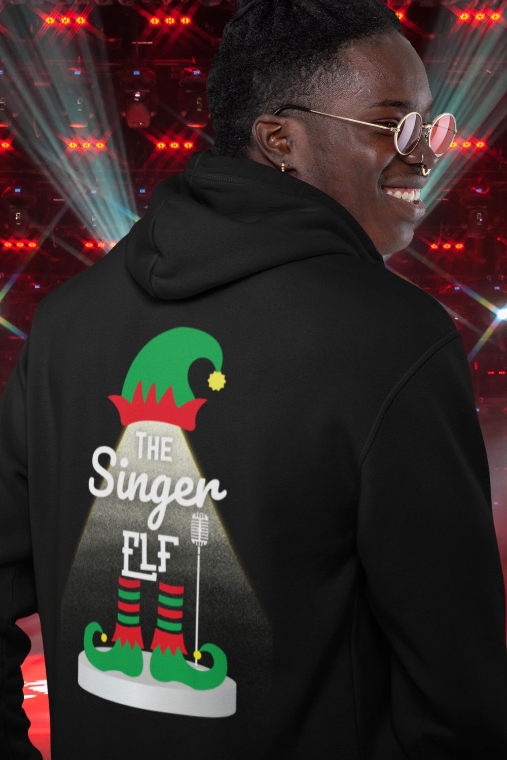 Men's Singer Elf Christmas Hoodie – Festive Theatre-Inspired Design