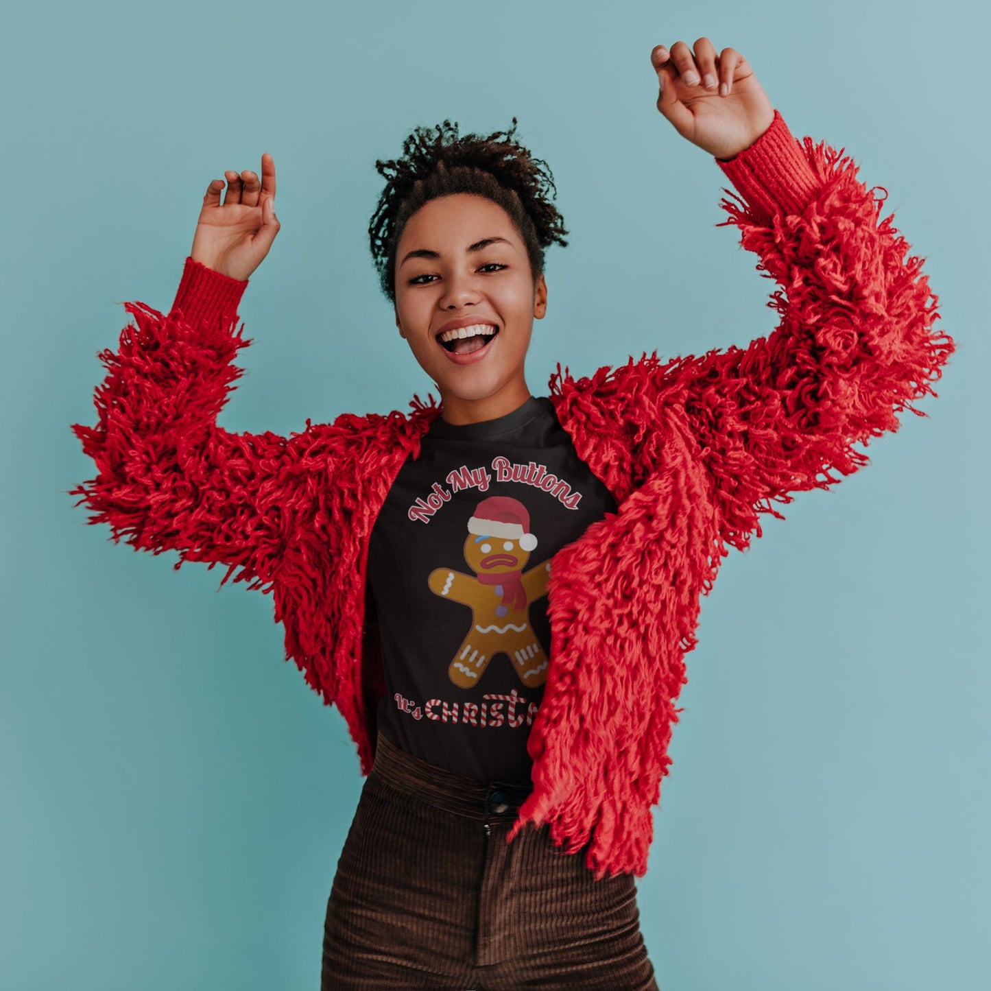 Women's "Not My Buttons!" Festive Gingerbread Christmas T-Shirt