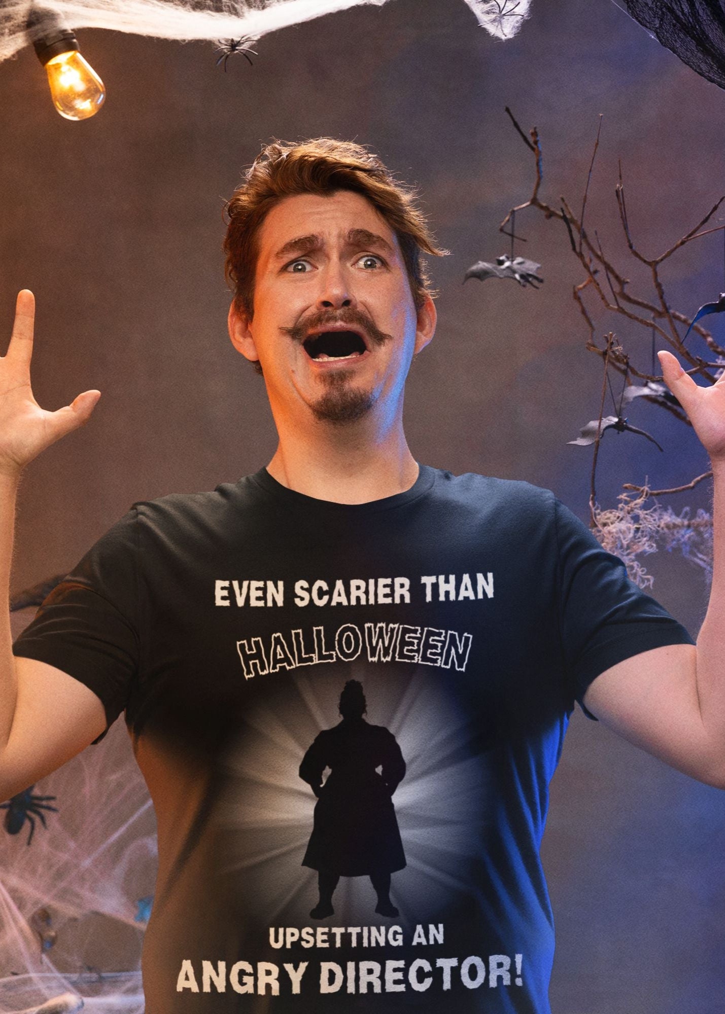Even Scarier Than Halloween Men’s T-Shirt – Upsetting an Angry Director, Theatre-Inspired Unisex Design