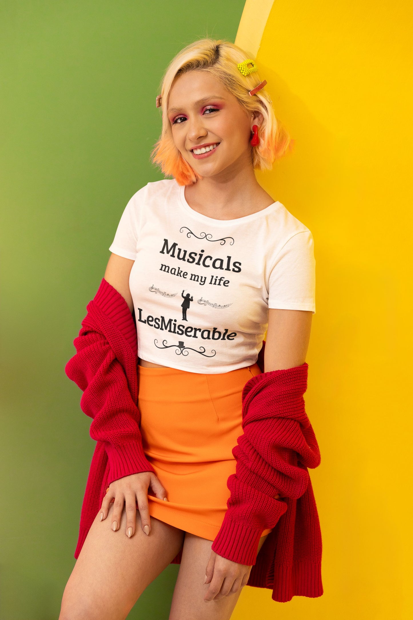 Women's White Cropped Tee – "Musicals Make My Life LesMiserable" – Perfect for Theatre Lovers