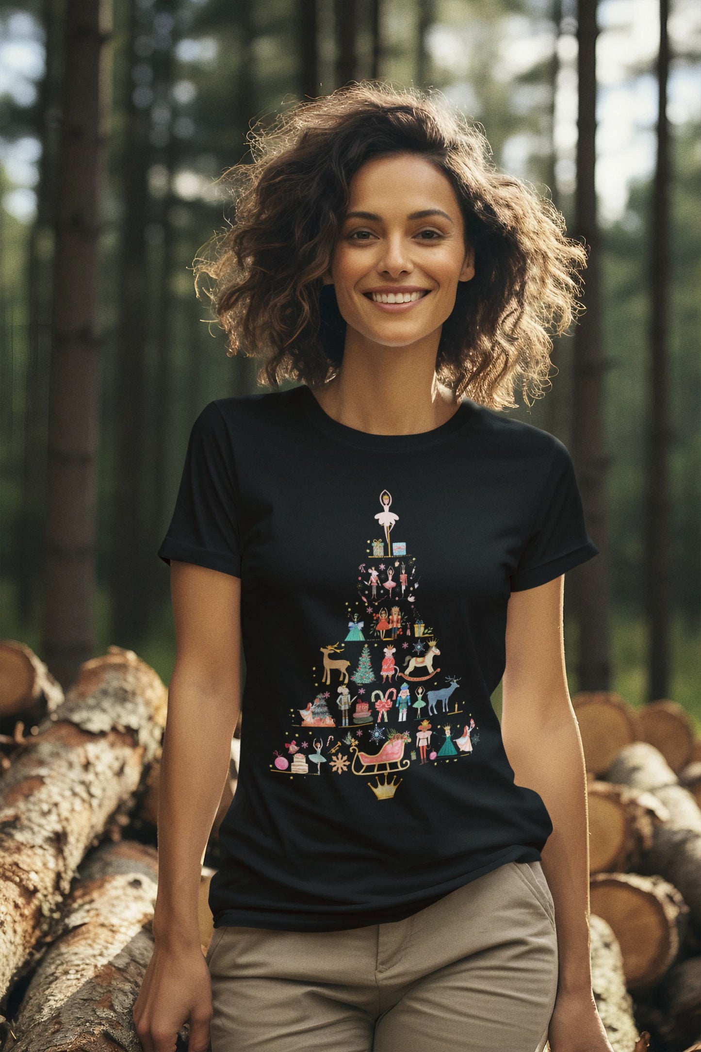 Women's Nutcracker Tree Silhouette T-Shirt – Elegant Festive Design