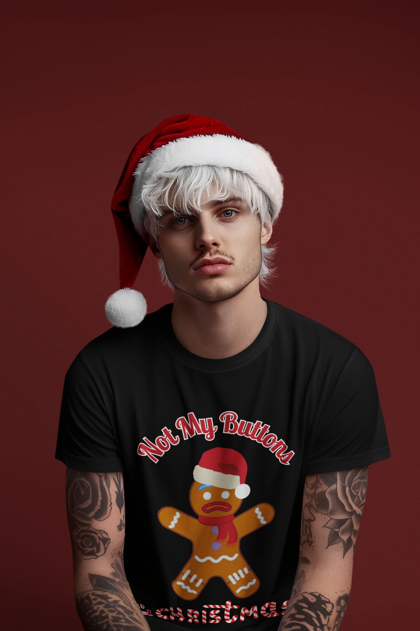 Men's "Not My Buttons!" Christmas T-Shirt – Festive Unisex Gingerbread Design