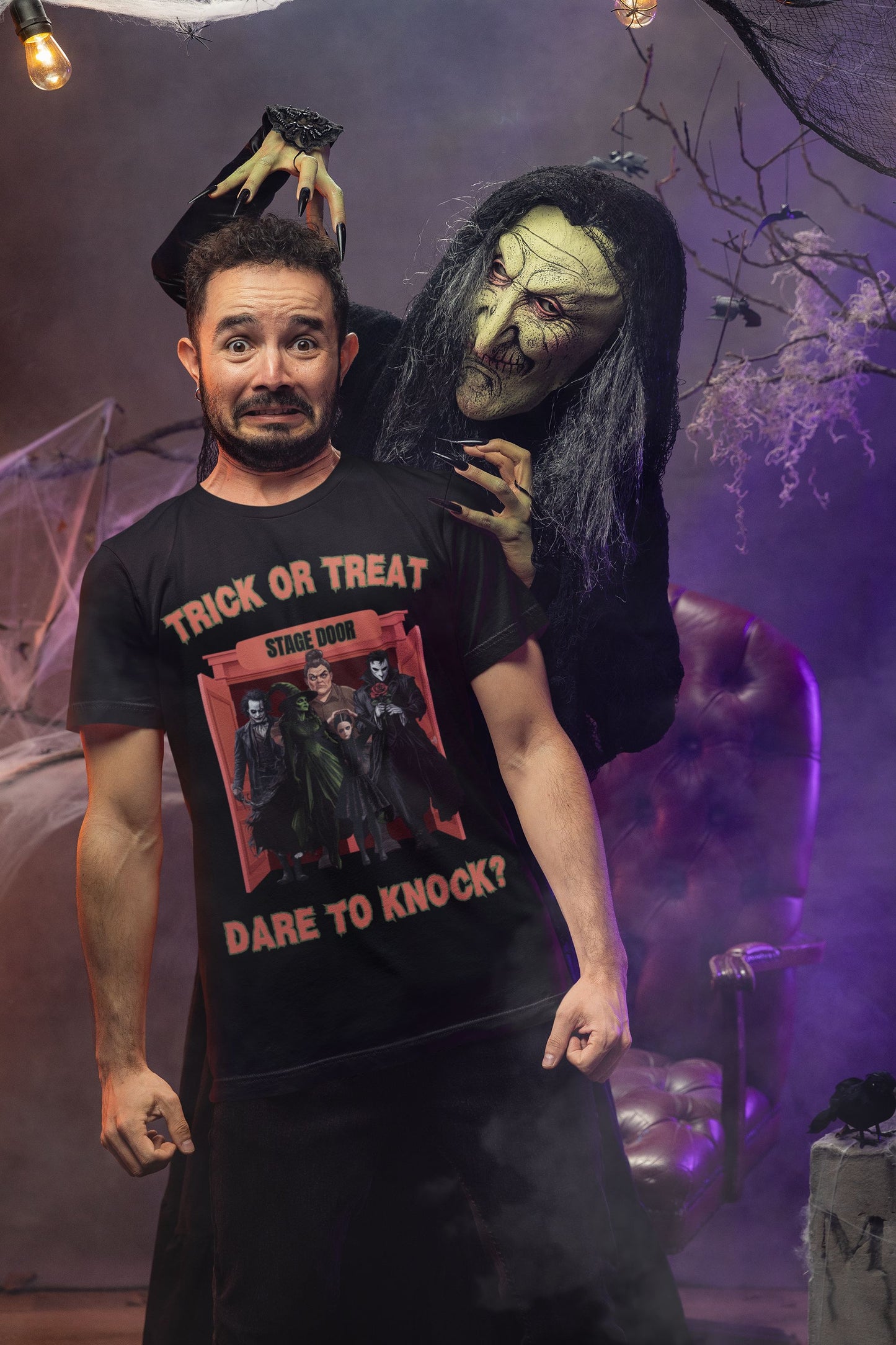 Trick or Treat Men’s T-Shirt – Theatre-Inspired Halloween Design (Unisex Fit)