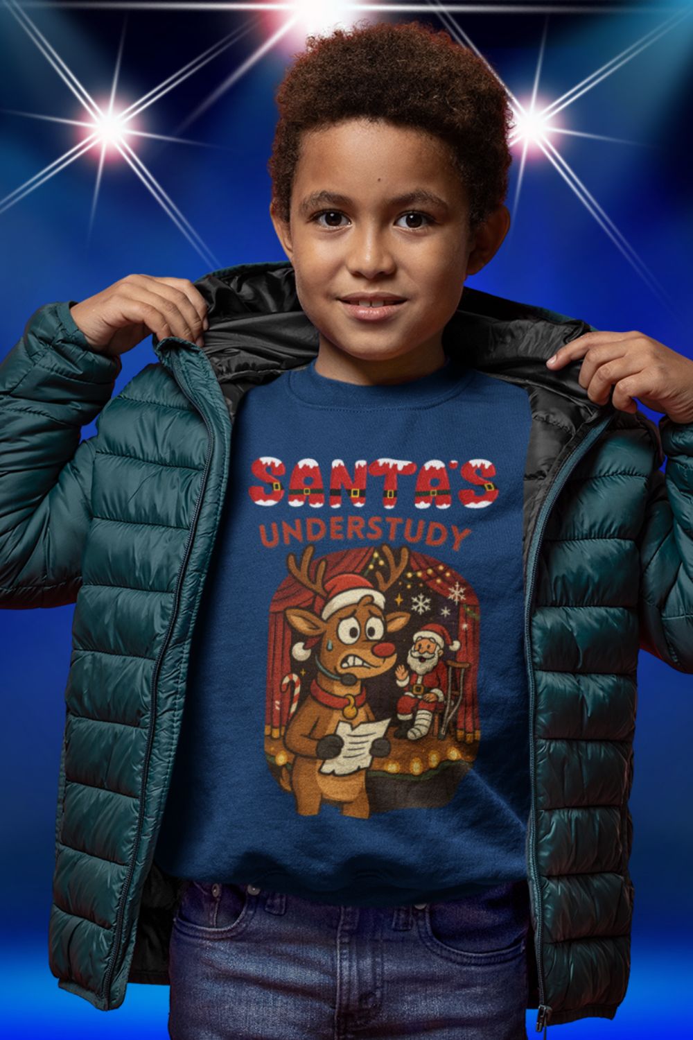 Santa’s Understudy | Funny Theatre Kids Christmas Jumper | Gift for Young Performers & Drama Lovers