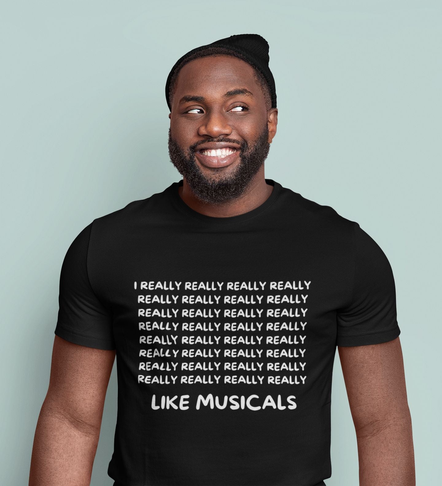 Funny Musical Theatre Men's T-Shirt – “I REALLY REALLY REALLY Like Musicals” – Black, Navy & Sport Grey