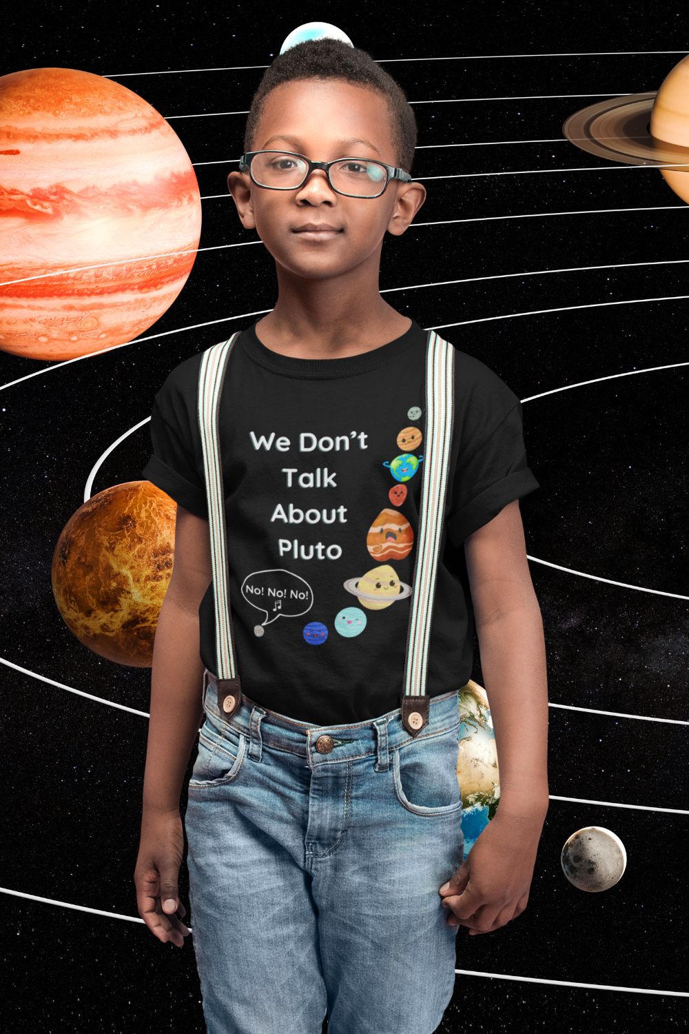 We Don't Care About Pluto Kids' T-Shirt - Fun Solar System Design for STEM Enthusiasts