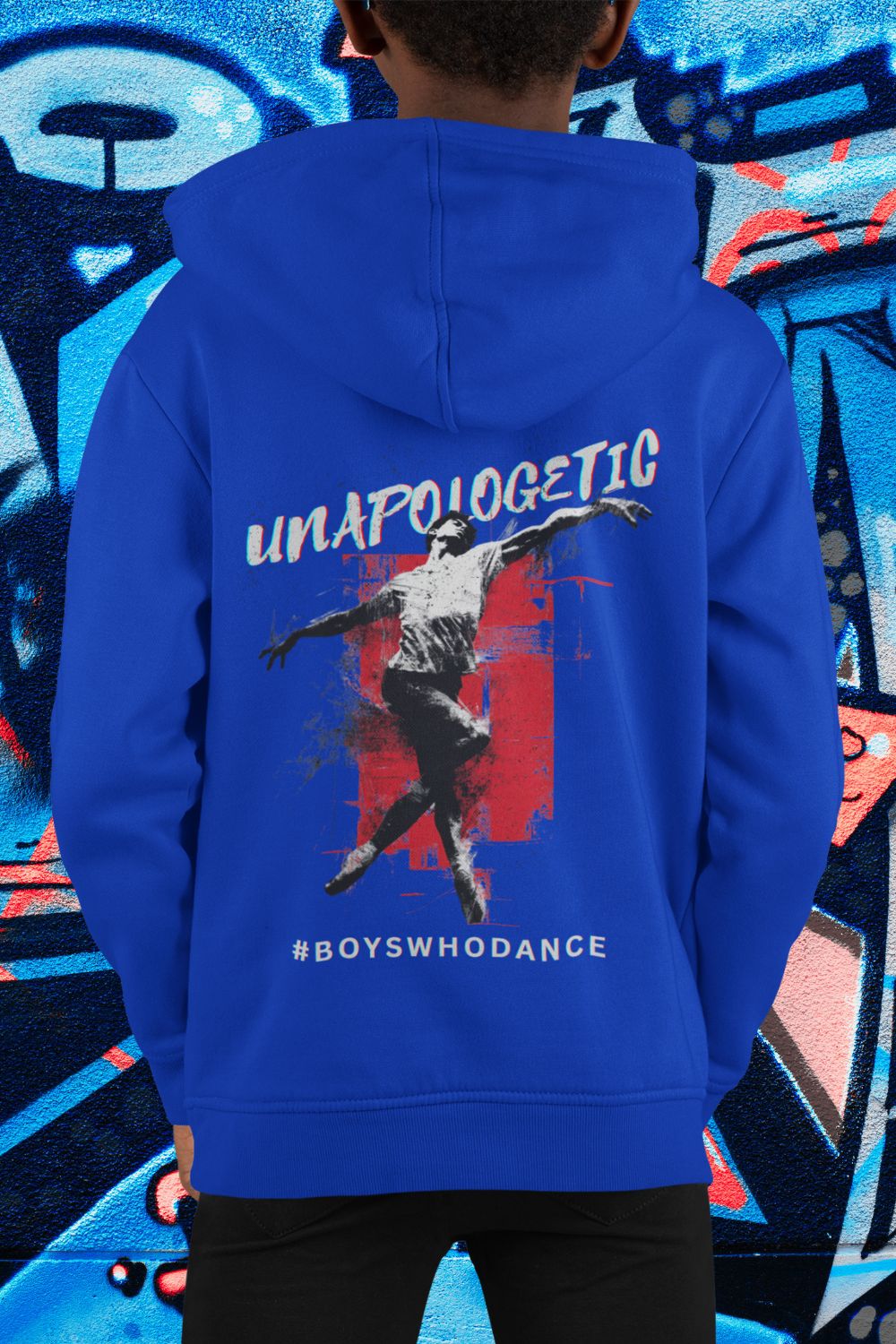 Boys' “Unapologetic” Dance Hoodie – Back Print Youth Fleece in Black, White, Royal & Sport Grey