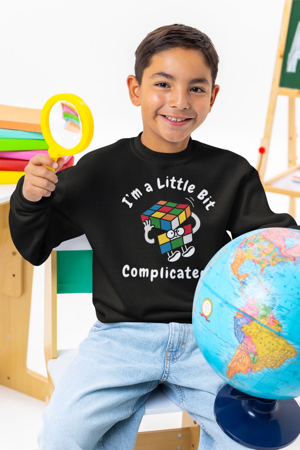Kids’ “I’m a Little Bit… Complicated” Sweatshirt – Unisex Fit | Black, White, Grey, Royal | Confident, Colourful & Clever