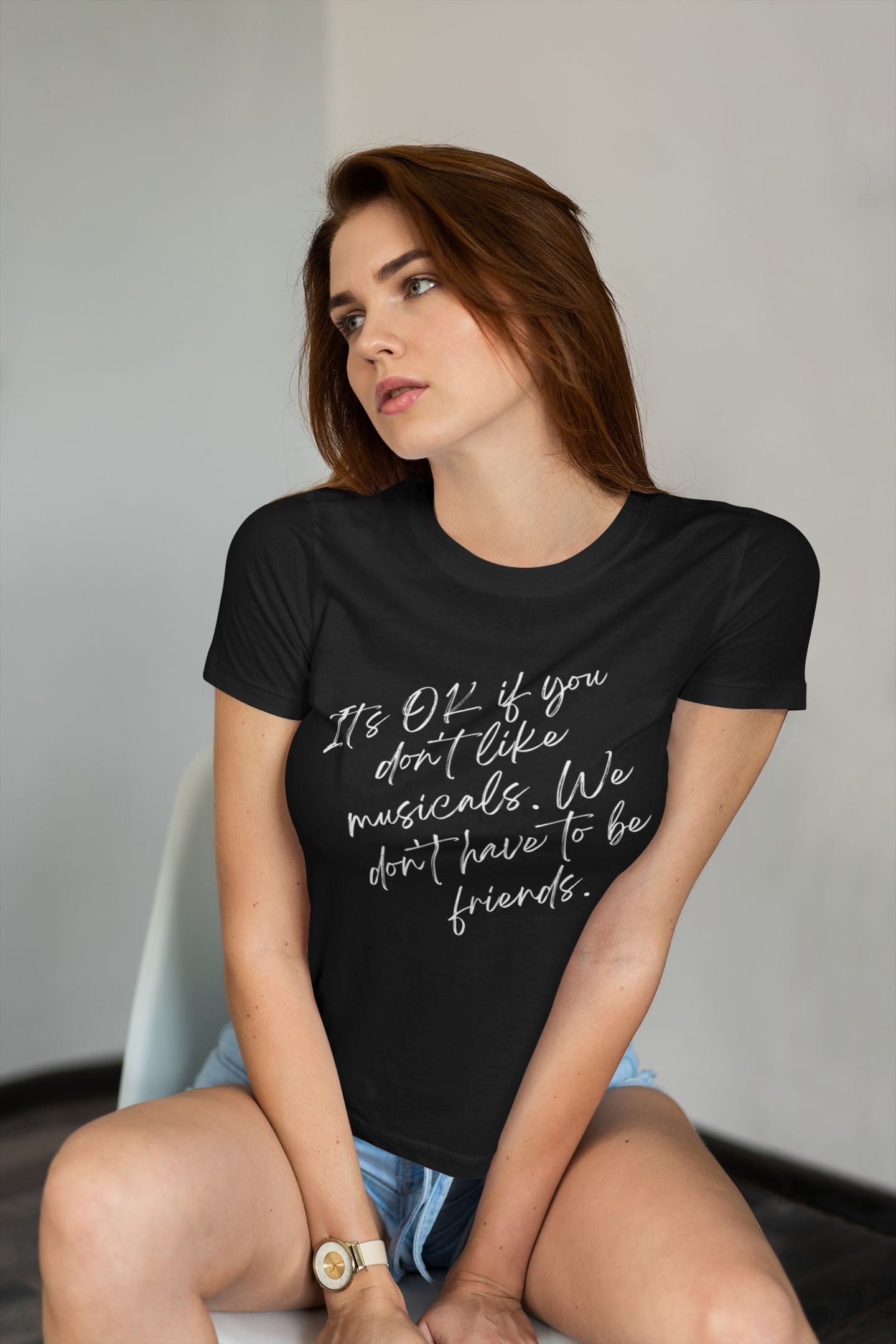 Funny Musical Theatre Women's T-Shirt – “It’s OK If You Don’t Like Musicals” – Slim Fit, Black, Navy & Berry
