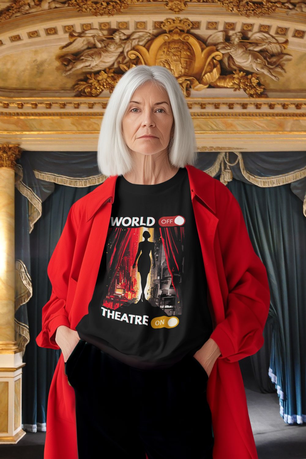 Women’s “World Off. Theatre On.” Stage Black Sweatshirt (Unisex Fit) – For Theatre Lovers Who Escape the Ordinary