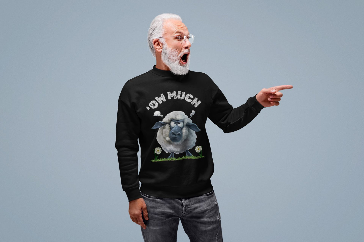Yorkshire Humour ‘Ow Much?!’ Sheep Men’s Sweatshirt – Unisex Fit