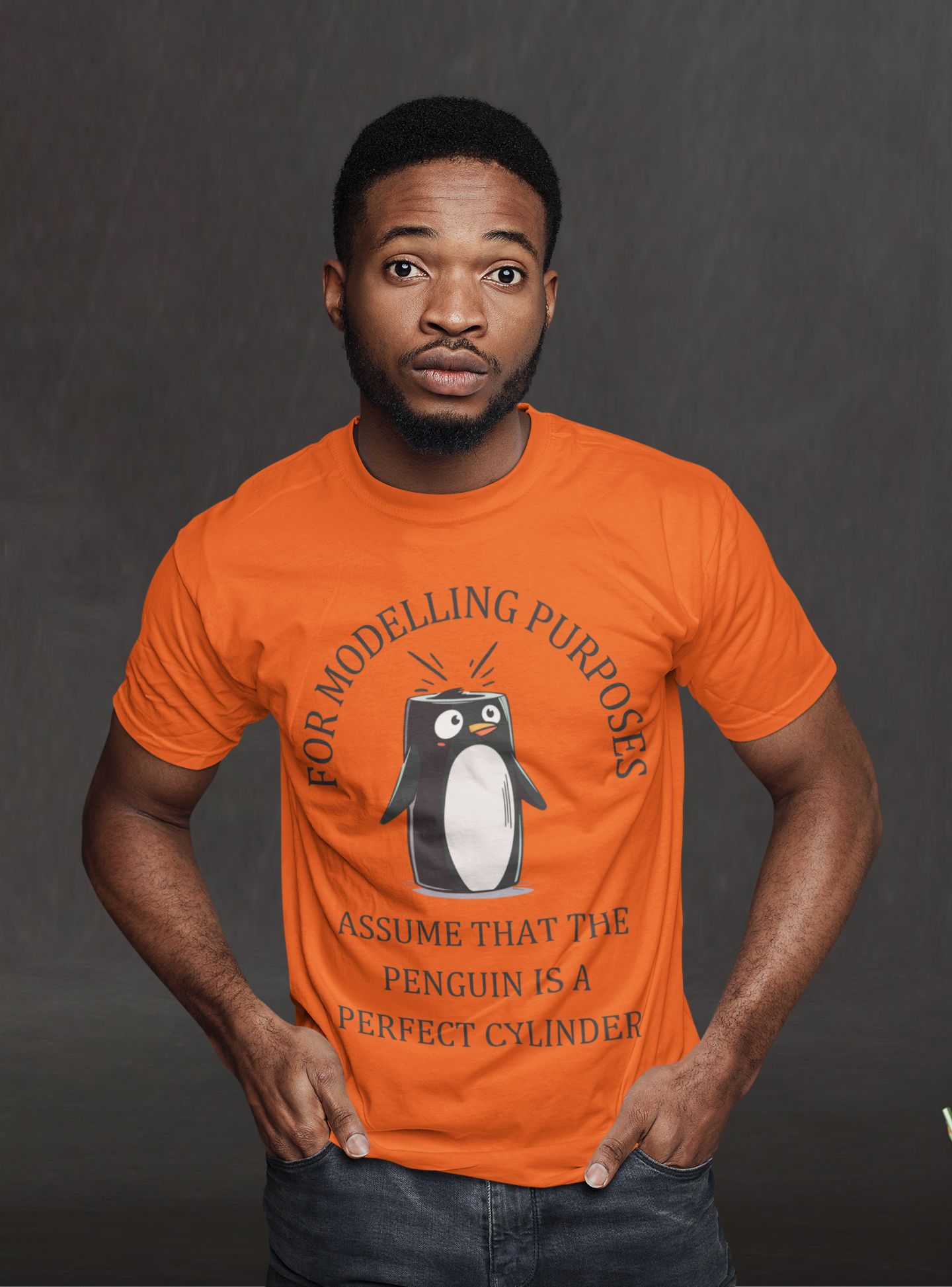 "Perfect Cylinder Penguin" Men's Unisex Maths T-Shirt – Fun & Quirky Design