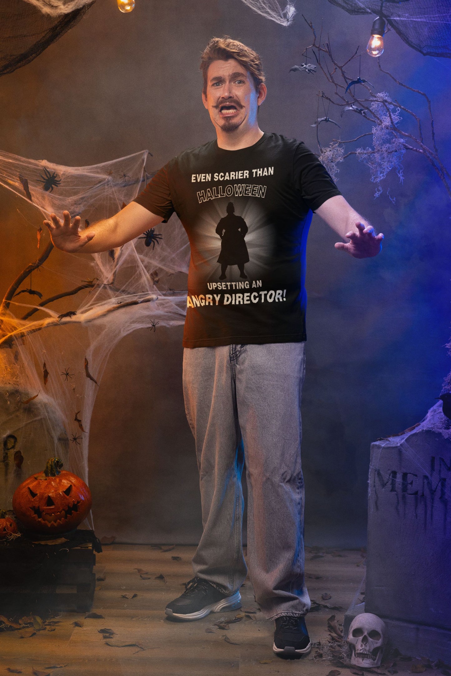 Even Scarier Than Halloween Men’s T-Shirt – Upsetting an Angry Director, Theatre-Inspired Unisex Design