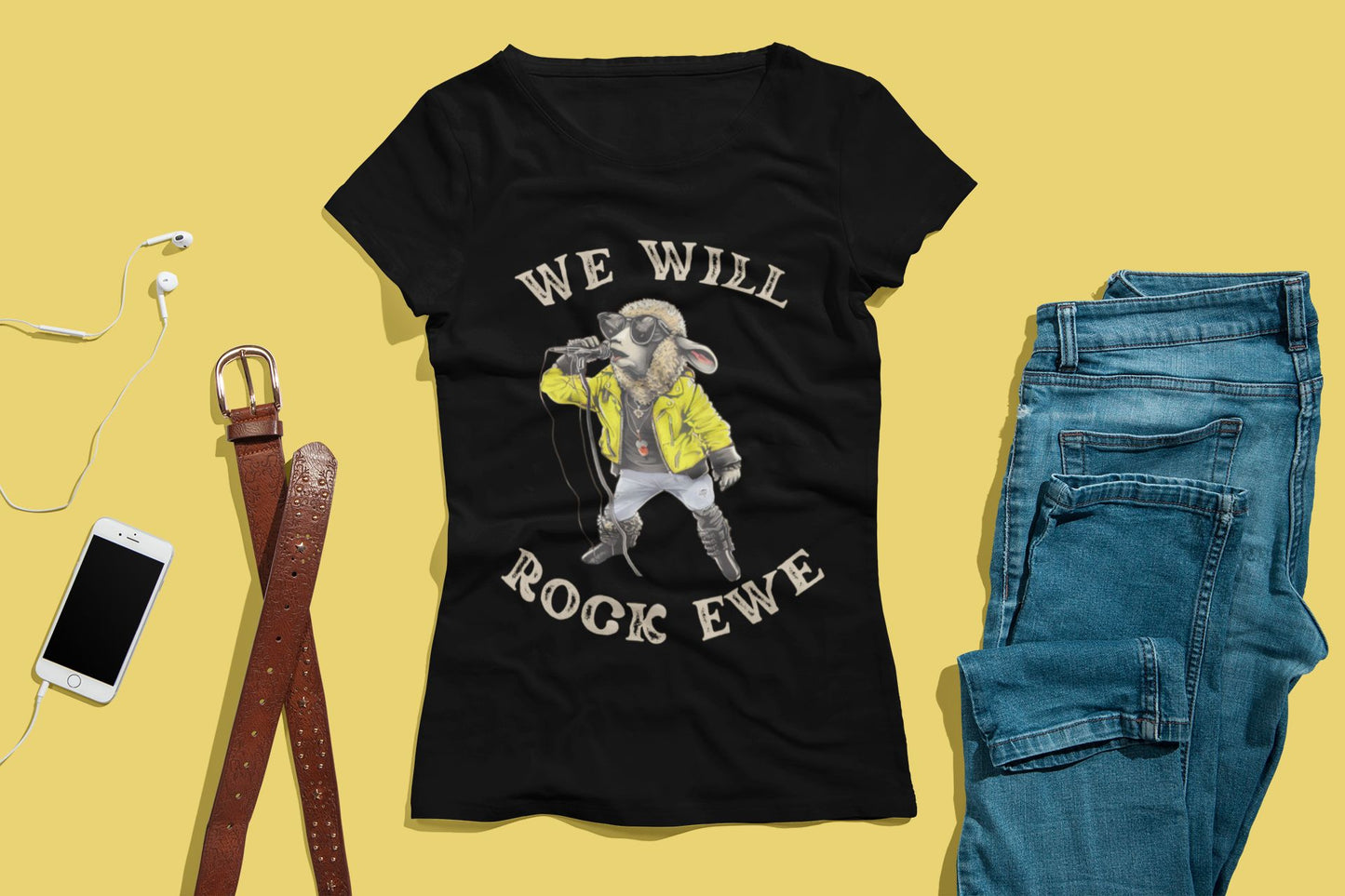 Women’s “We Will Rock Ewe” Softstyle T-Shirt – Fun Rock ‘n’ Roll Design