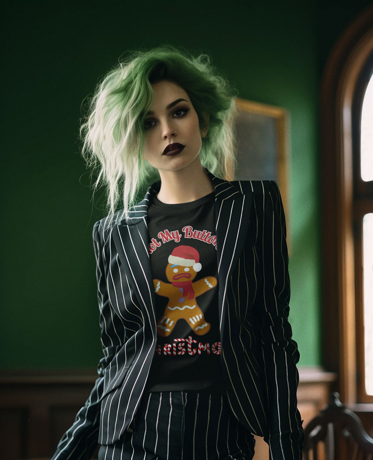 Women's "Not My Buttons!" Festive Gingerbread Christmas T-Shirt