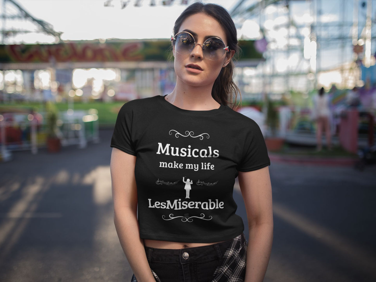 Women's Black Cropped T-shirt – "Musicals Make My Life LesMiserable"