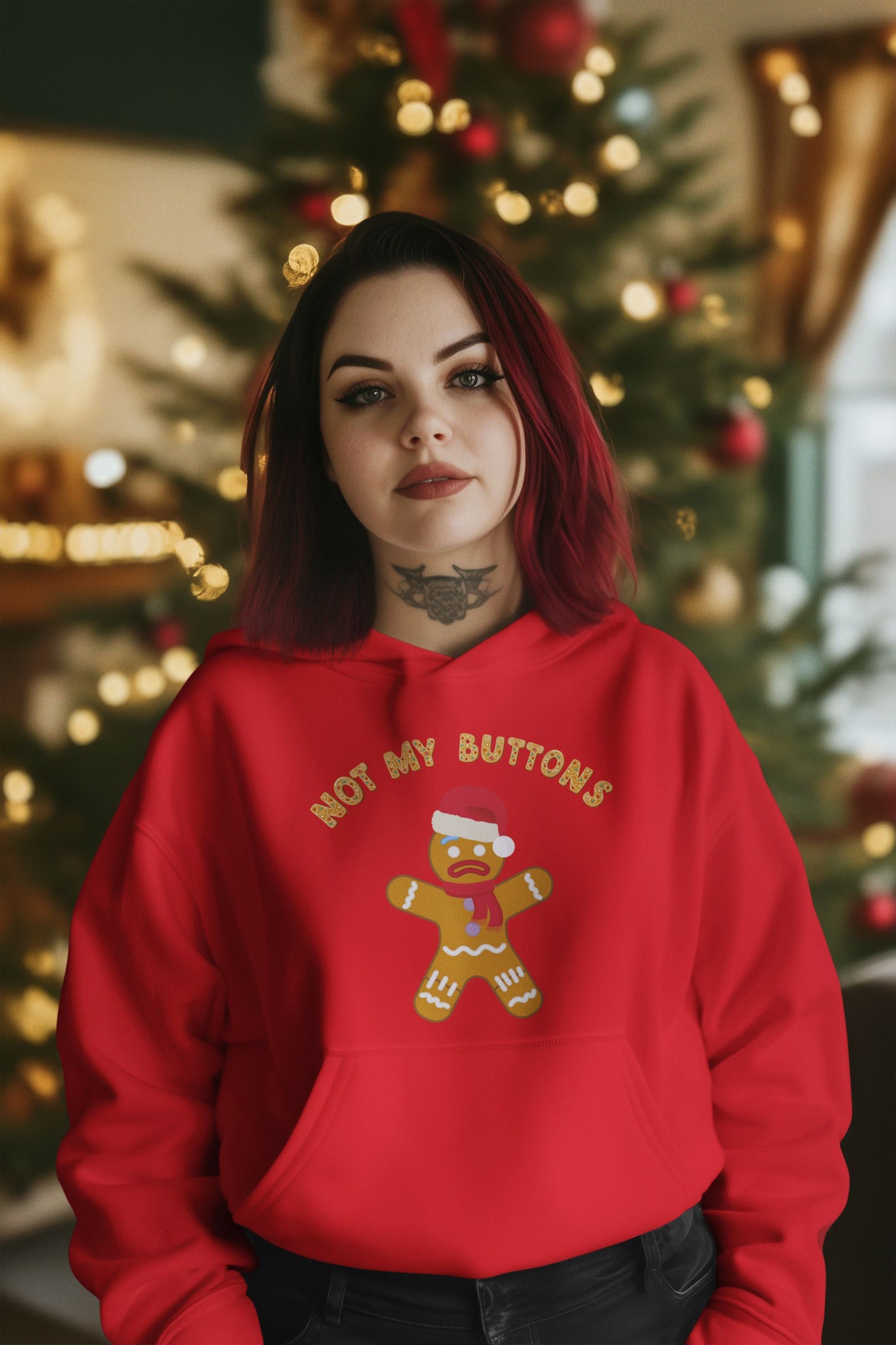 Women's "Not My Buttons!" Gingerbread Man Christmas Hoodie – Unisex Design