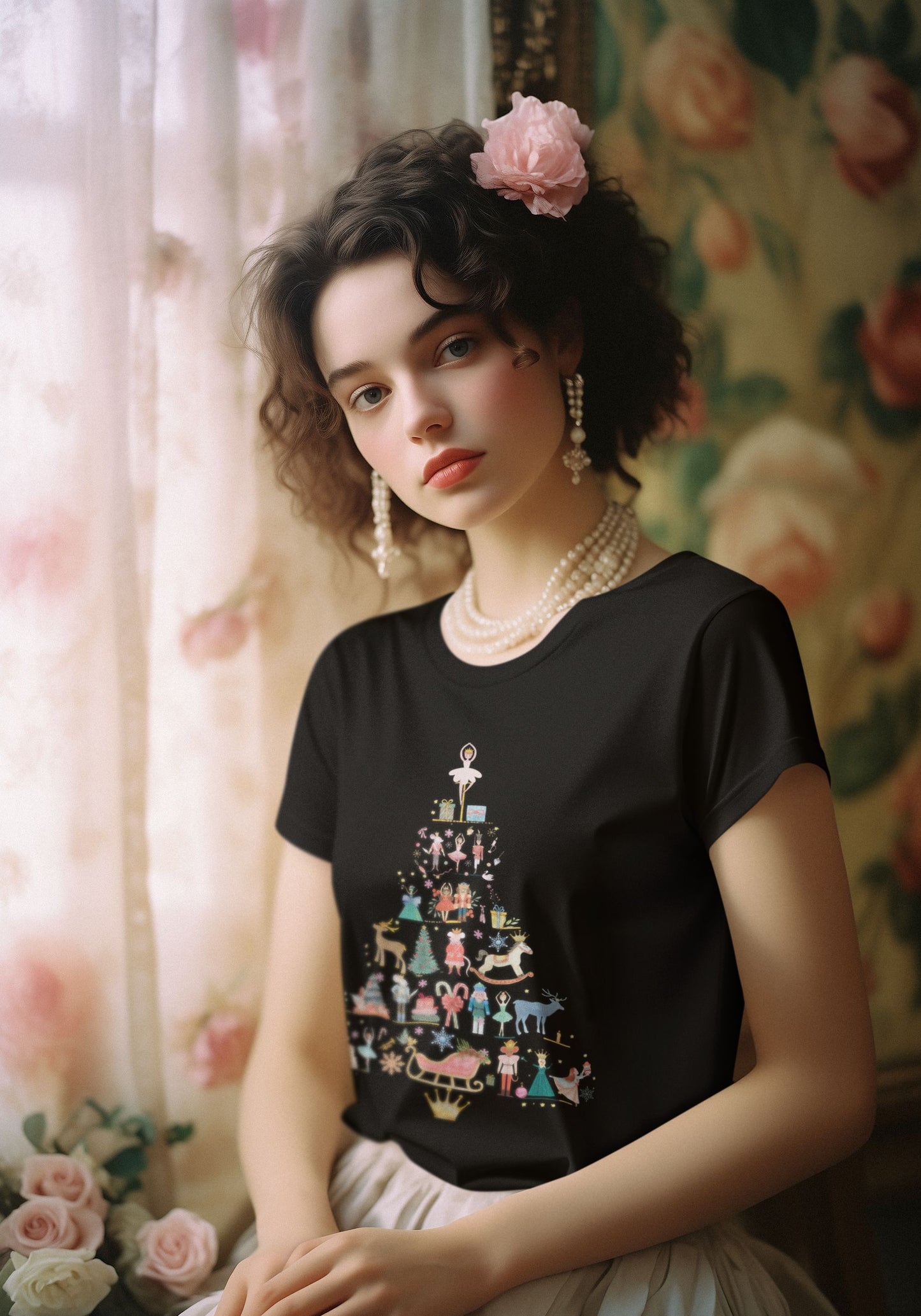 Women's Nutcracker Tree Silhouette T-Shirt – Elegant Festive Design