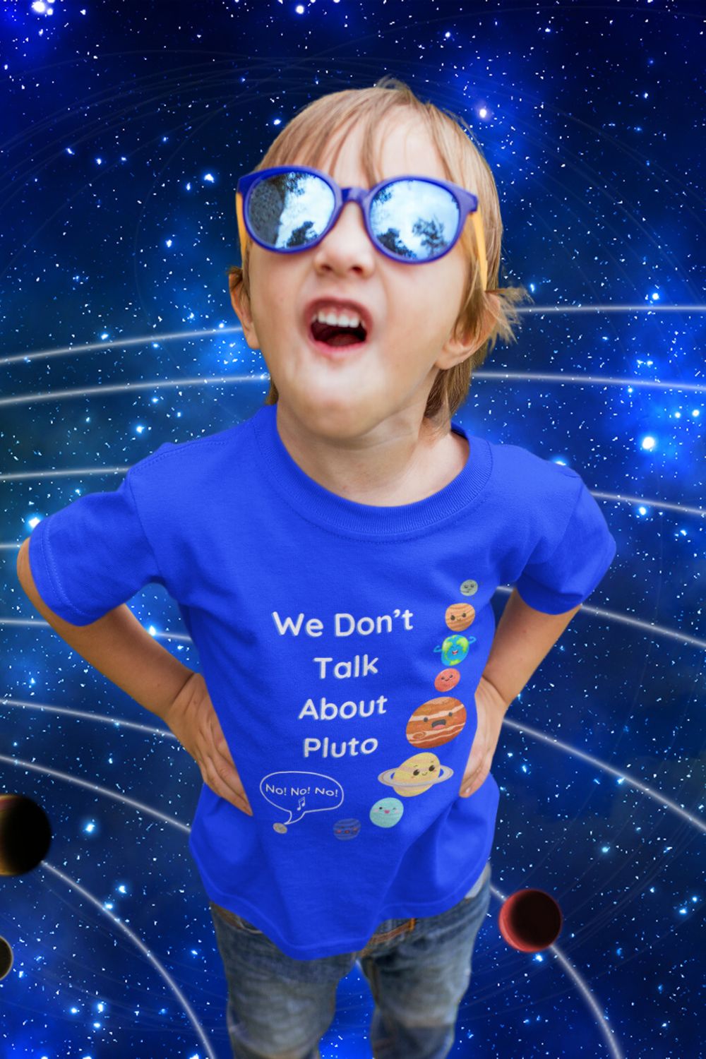 We Don't Care About Pluto Kids' T-Shirt - Fun Solar System Design for STEM Enthusiasts