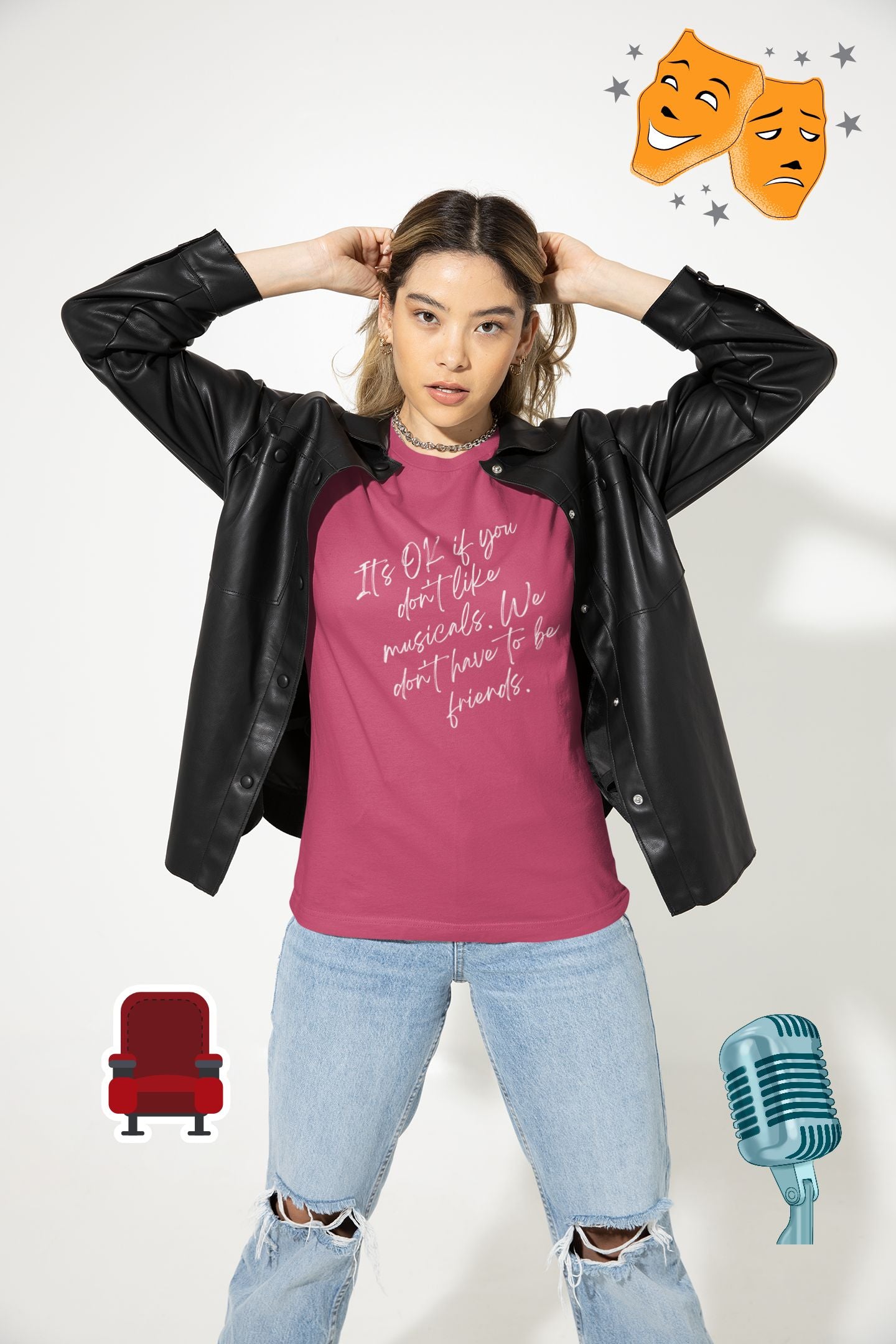 Funny Musical Theatre Women's T-Shirt – “It’s OK If You Don’t Like Musicals” – Slim Fit, Black, Navy & Berry
