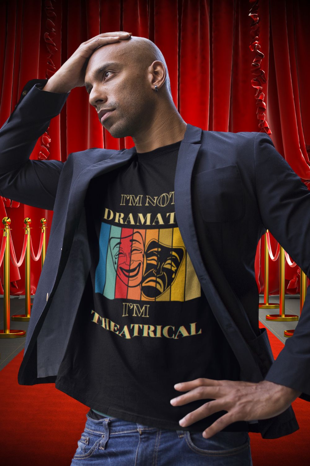 I’m Not Dramatic I’m Theatrical – Funny Men’s (Unisex)Theatre T-Shirt with Masks