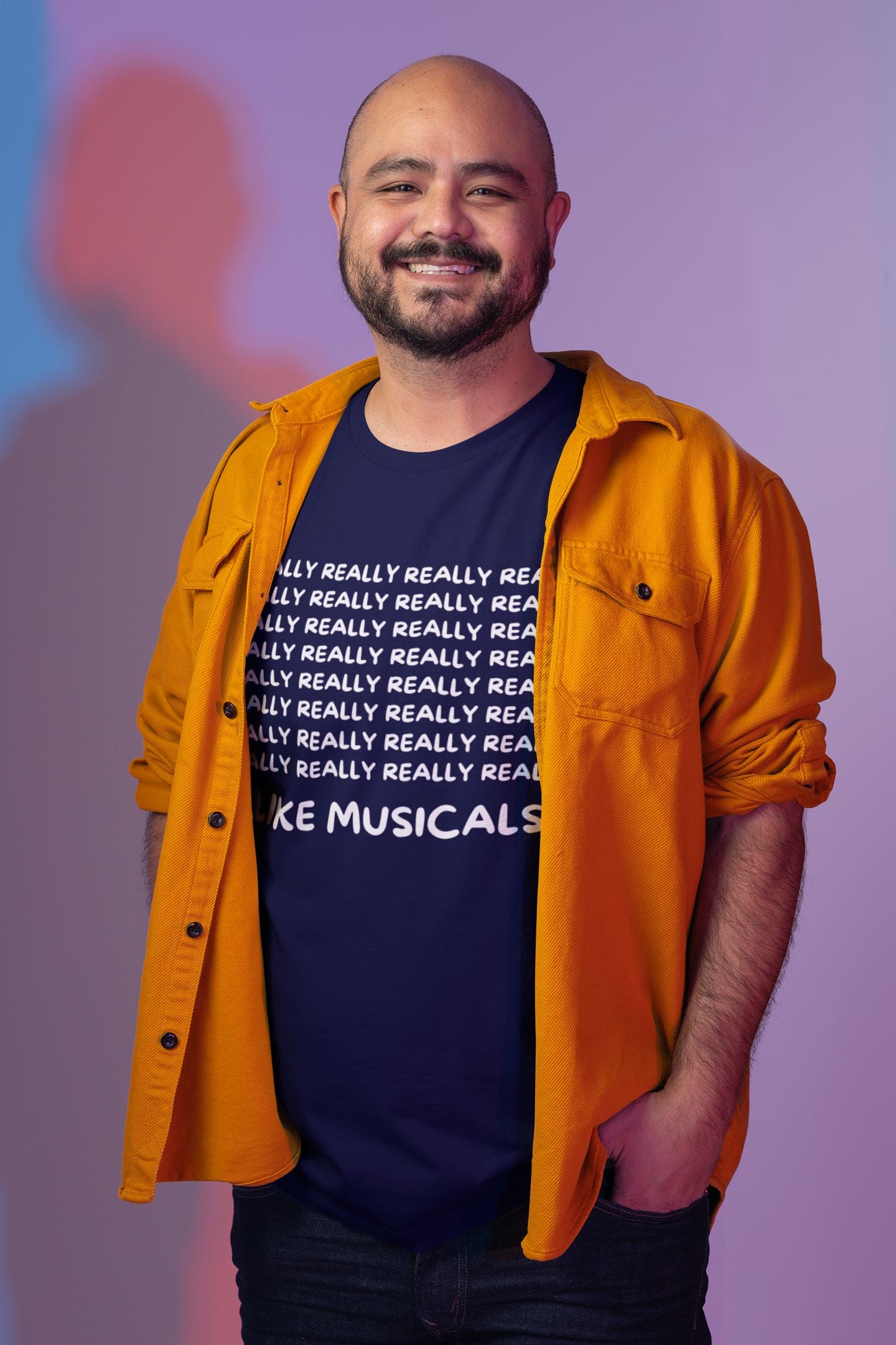 Funny Musical Theatre Men's T-Shirt – “I REALLY REALLY REALLY Like Musicals” – Black, Navy & Sport Grey