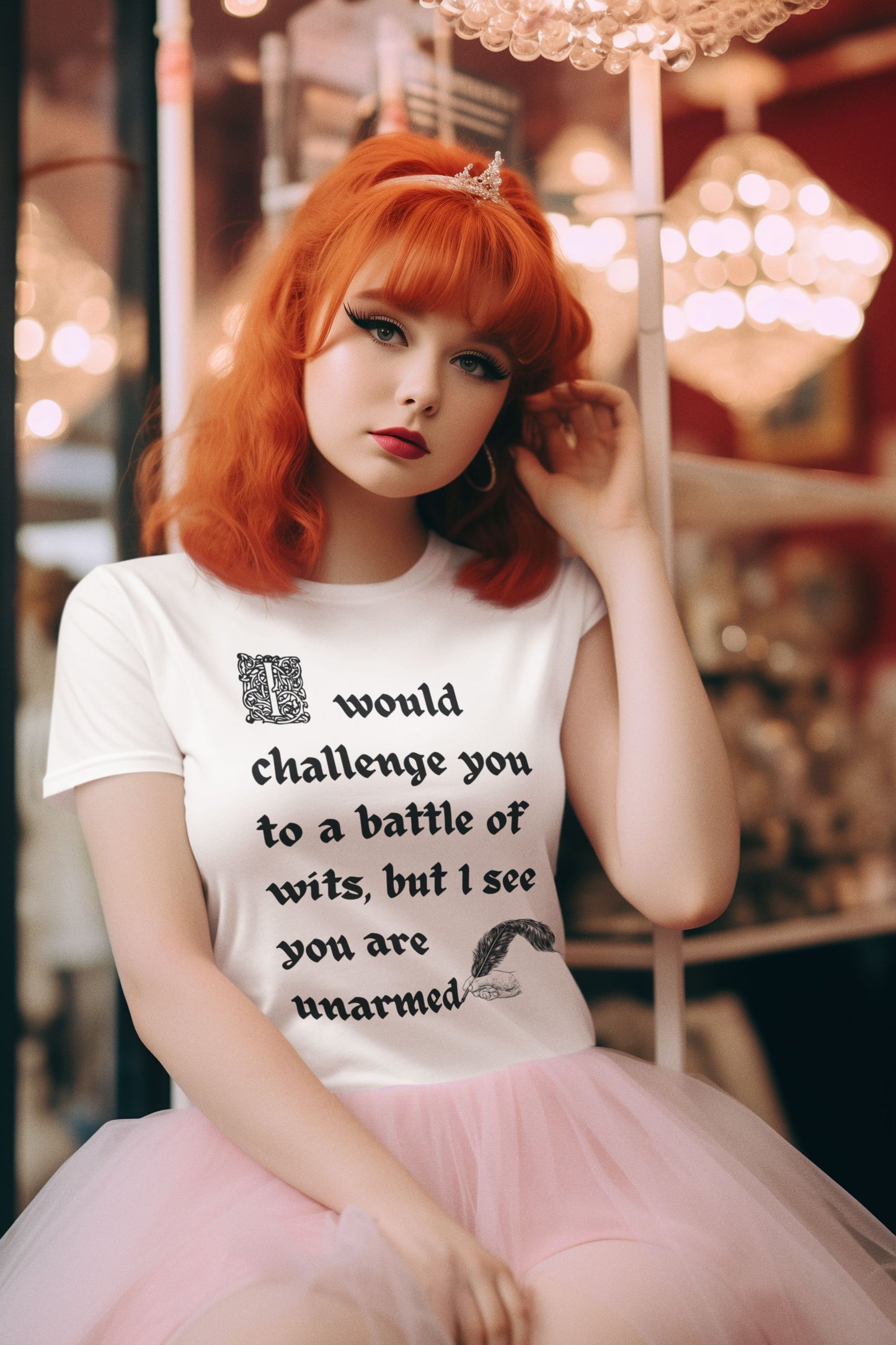 Battle of Wits Shakespearean-Inspired T-Shirt for Women: Theatre Lovers' Dry Humour in Feminine Fit
