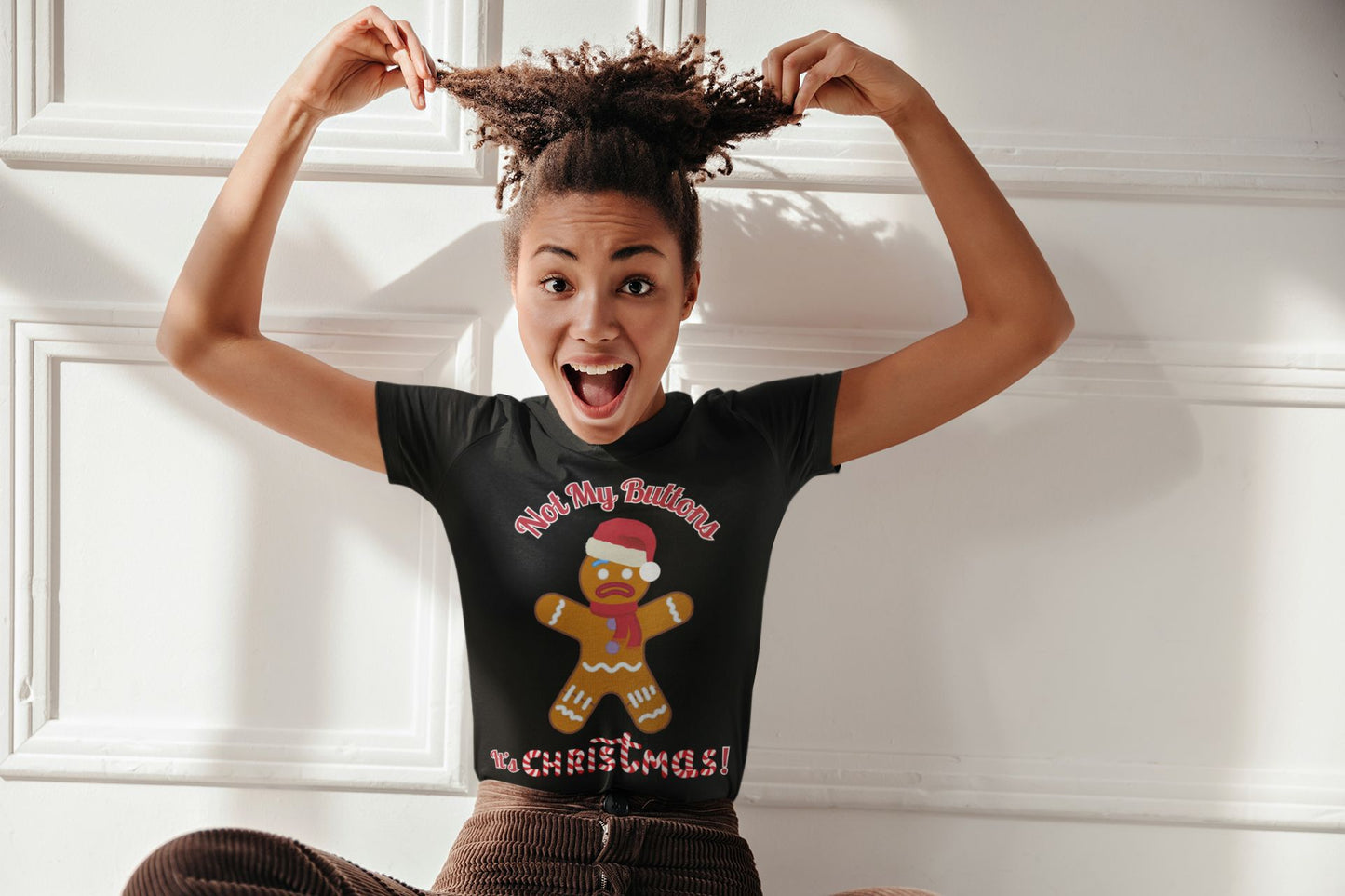 Women's "Not My Buttons!" Festive Gingerbread Christmas T-Shirt