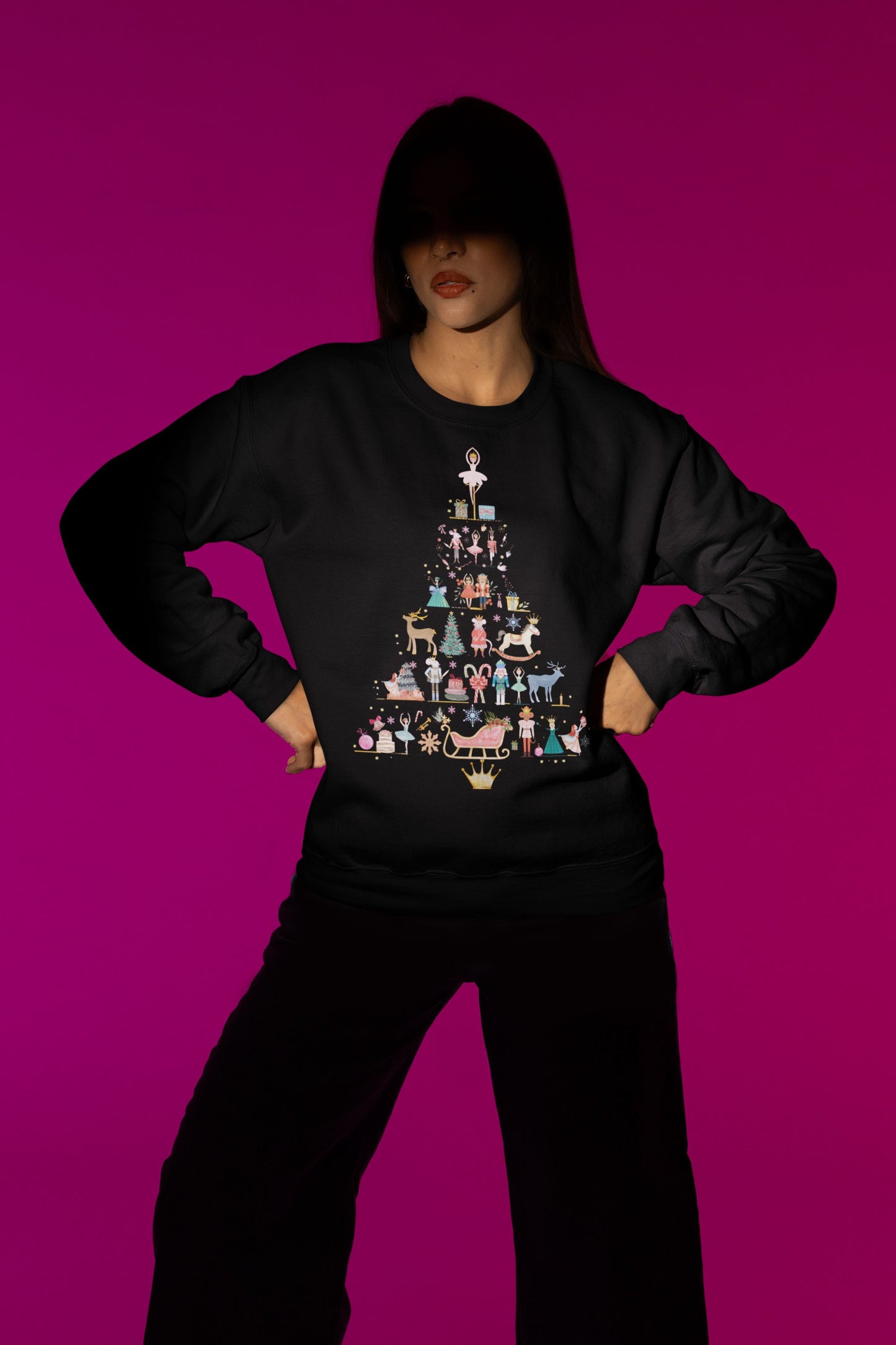 Women's Nutcracker Christmas Tree Sweatshirt – Festive Ballet Charm with Unisex Design