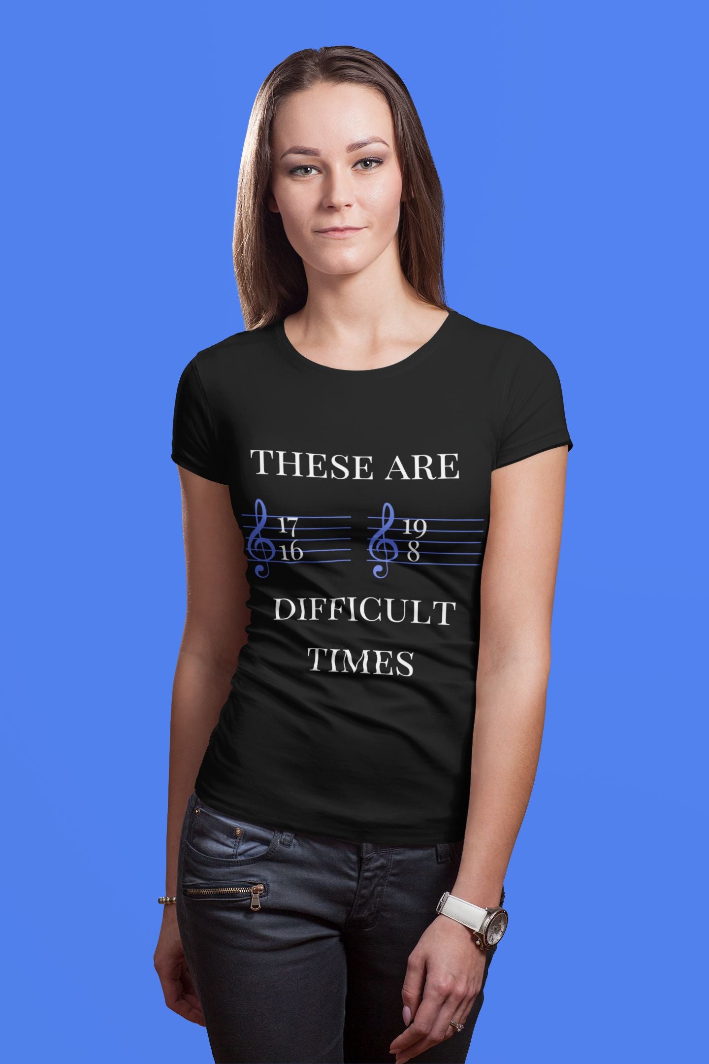 Women’s Music-Themed T-Shirt – "These Are Difficult Times"