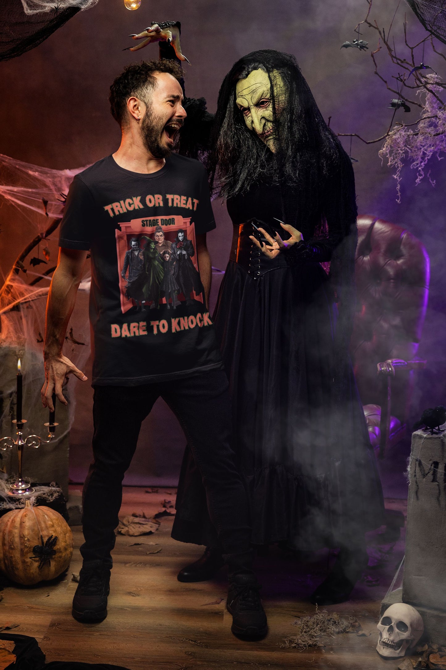 Trick or Treat Men’s T-Shirt – Theatre-Inspired Halloween Design (Unisex Fit)