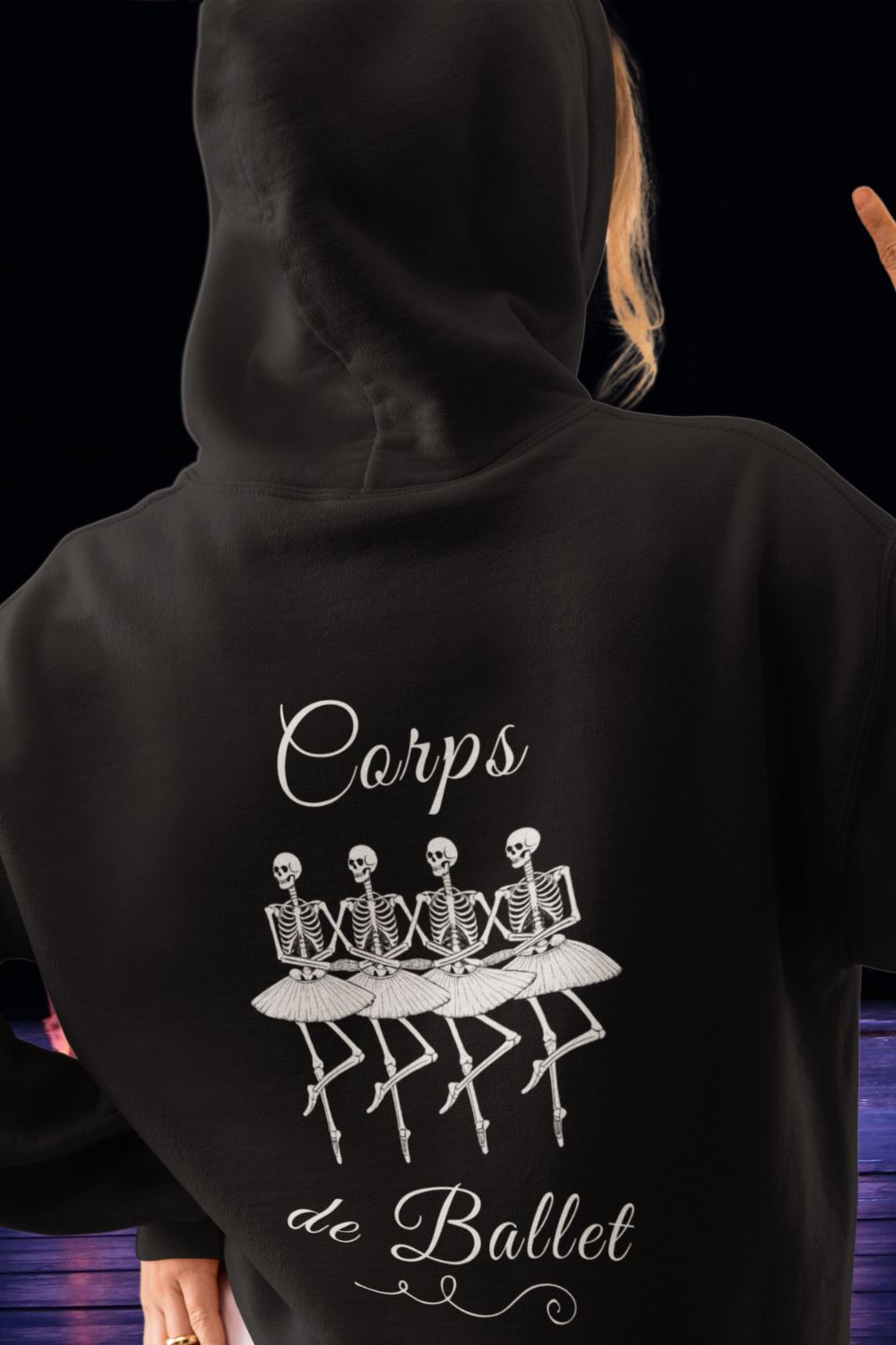 Women’s Organic Relaxed Fit Hoodie – Corps de Ballet Skeleton Back