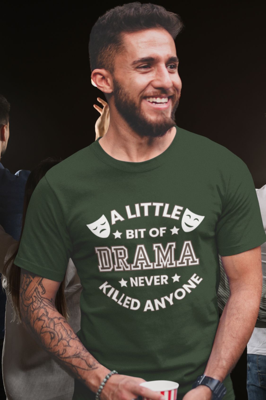 A Little Bit of Drama Never Killed Anyone – Men’s Theatre T-Shirt with Comedy & Tragedy Masks