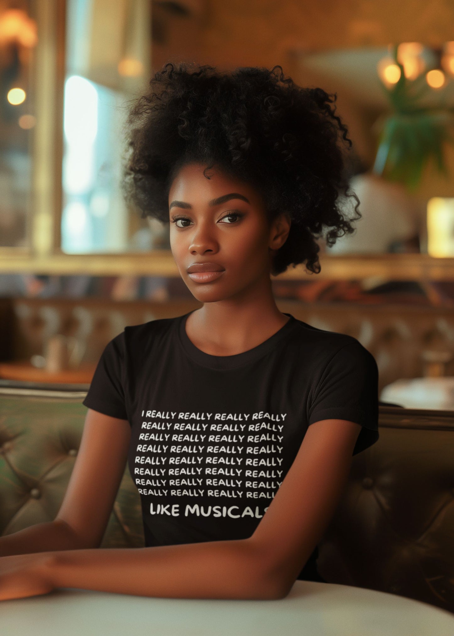 Funny Musical Theatre Women’s T-Shirt – “I REALLY REALLY REALLY Like Musicals” – Slim Fit, Black, Navy & Berry