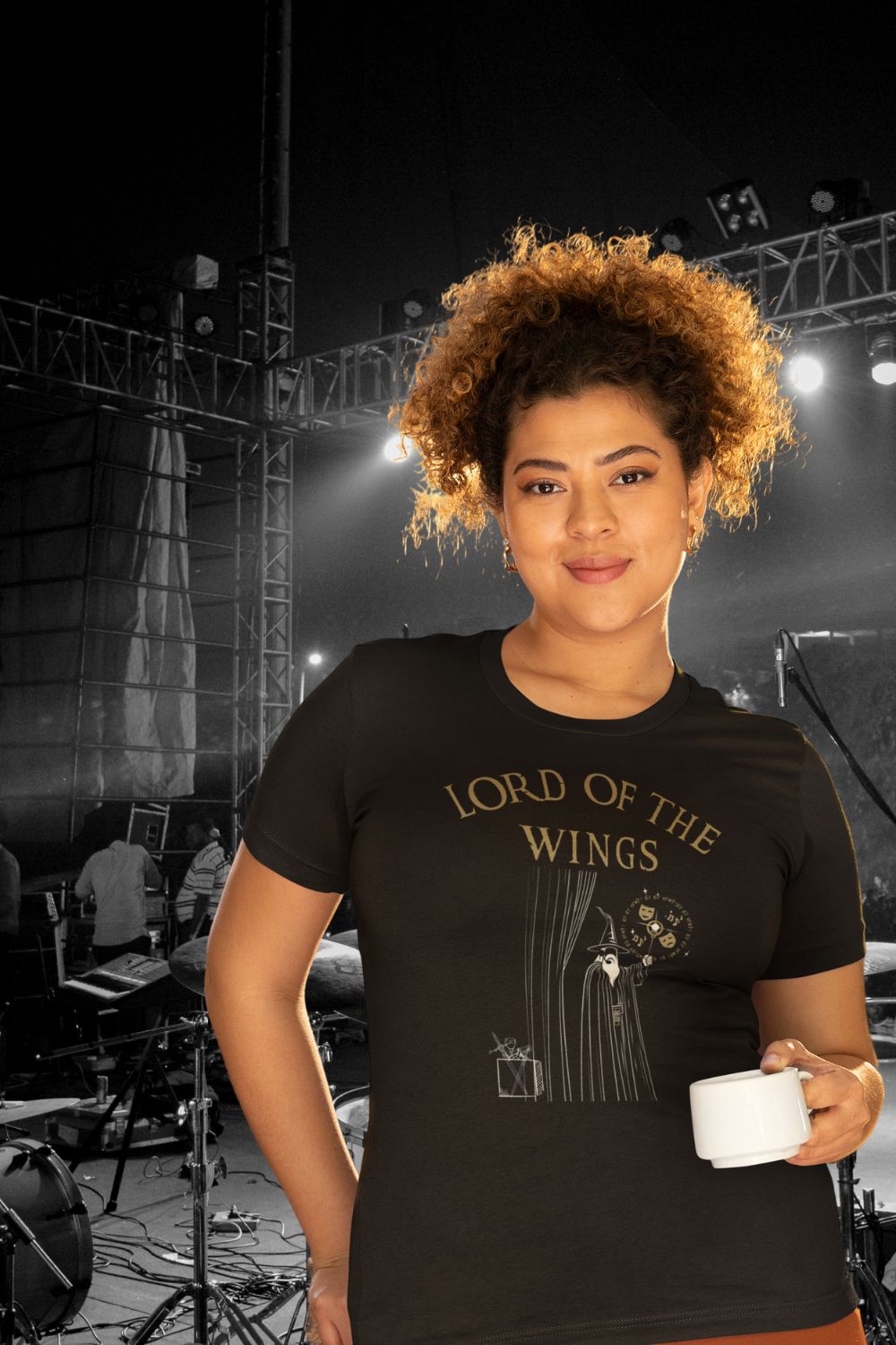 “Lord of the Wings” Fitted Backstage Crew T-Shirt for Women – Funny Theatre Graphic | Slim Fit Black T-Shirt