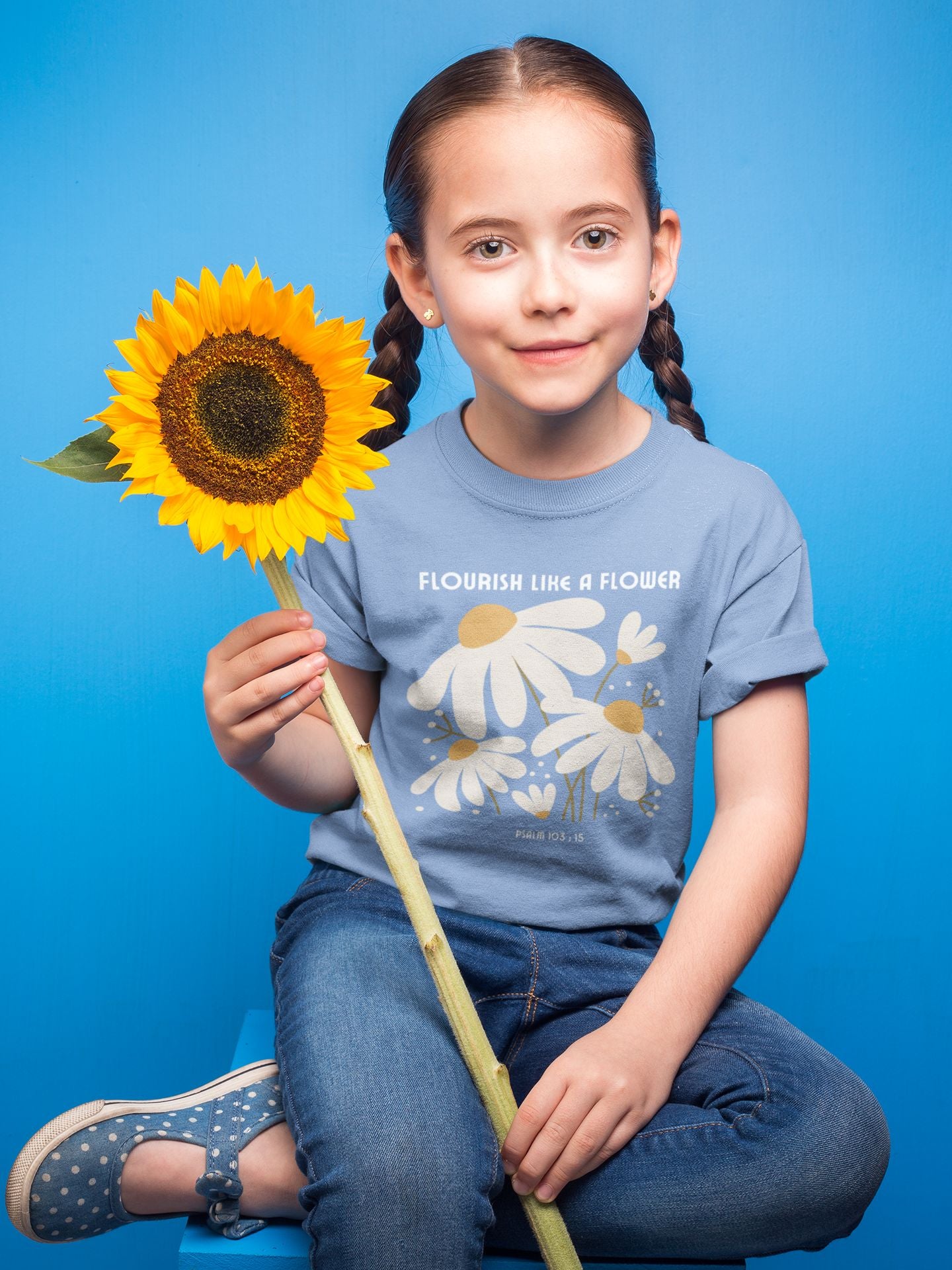 Girls’ Christian T-Shirt – "Flourish Like a Flower" – Bible Verse, Unisex Fit, 100% Cotton