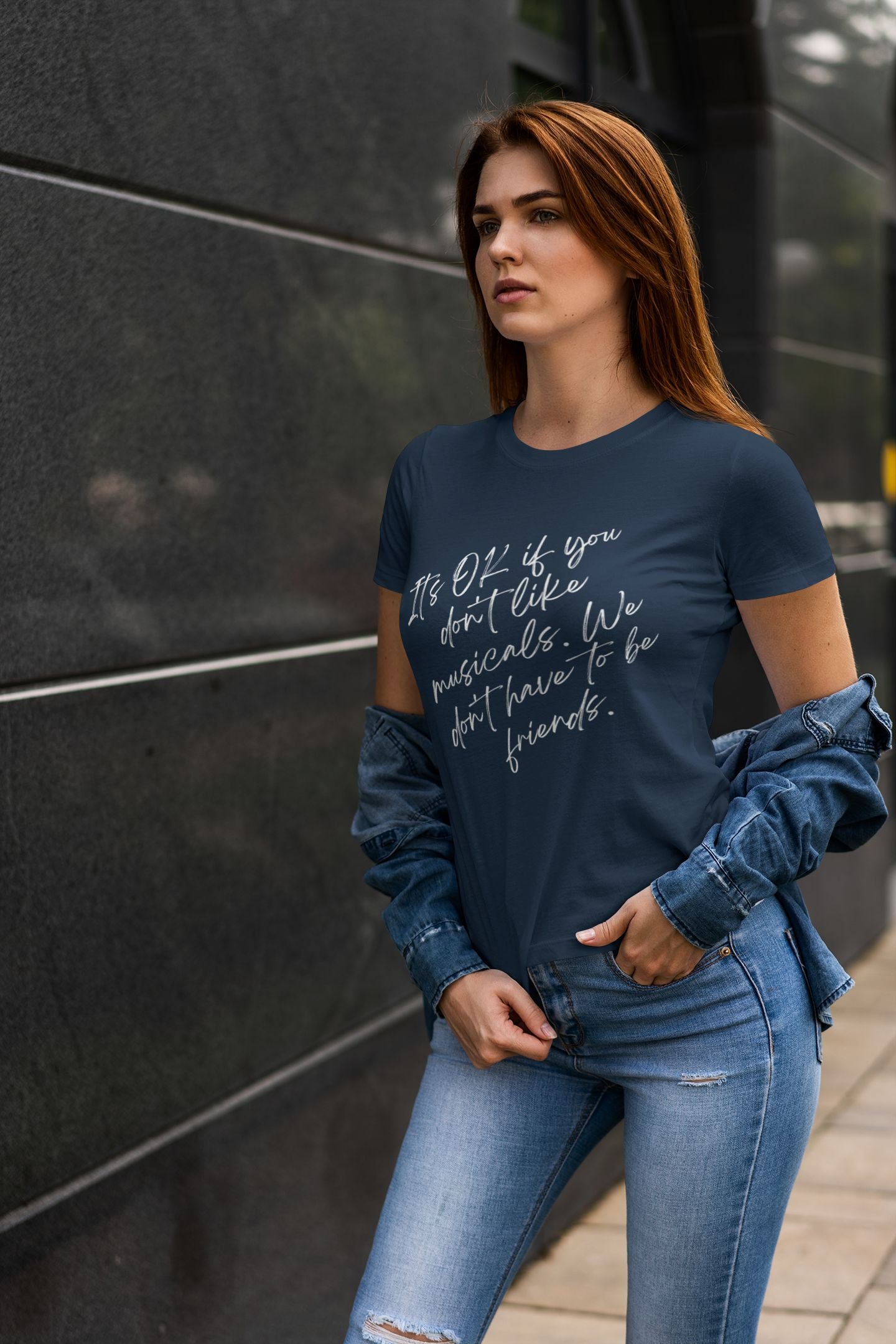 Funny Musical Theatre Women's T-Shirt – “It’s OK If You Don’t Like Musicals” – Slim Fit, Black, Navy & Berry