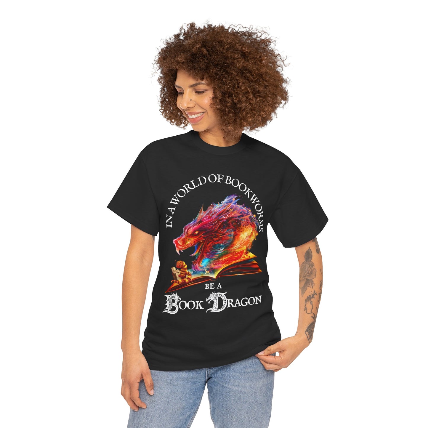 In a World of Bookworms, Be a BookDragon – Fantasy T-Shirt for Book Lovers