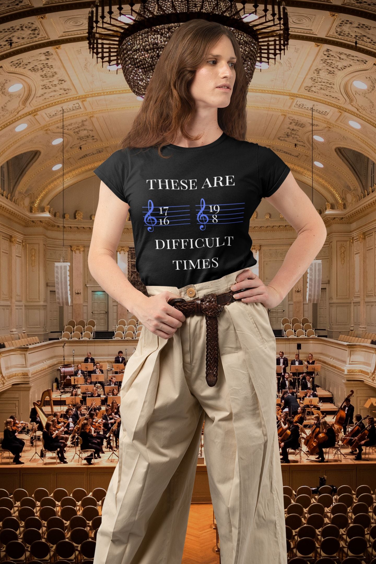 Women’s Music-Themed T-Shirt – "These Are Difficult Times"