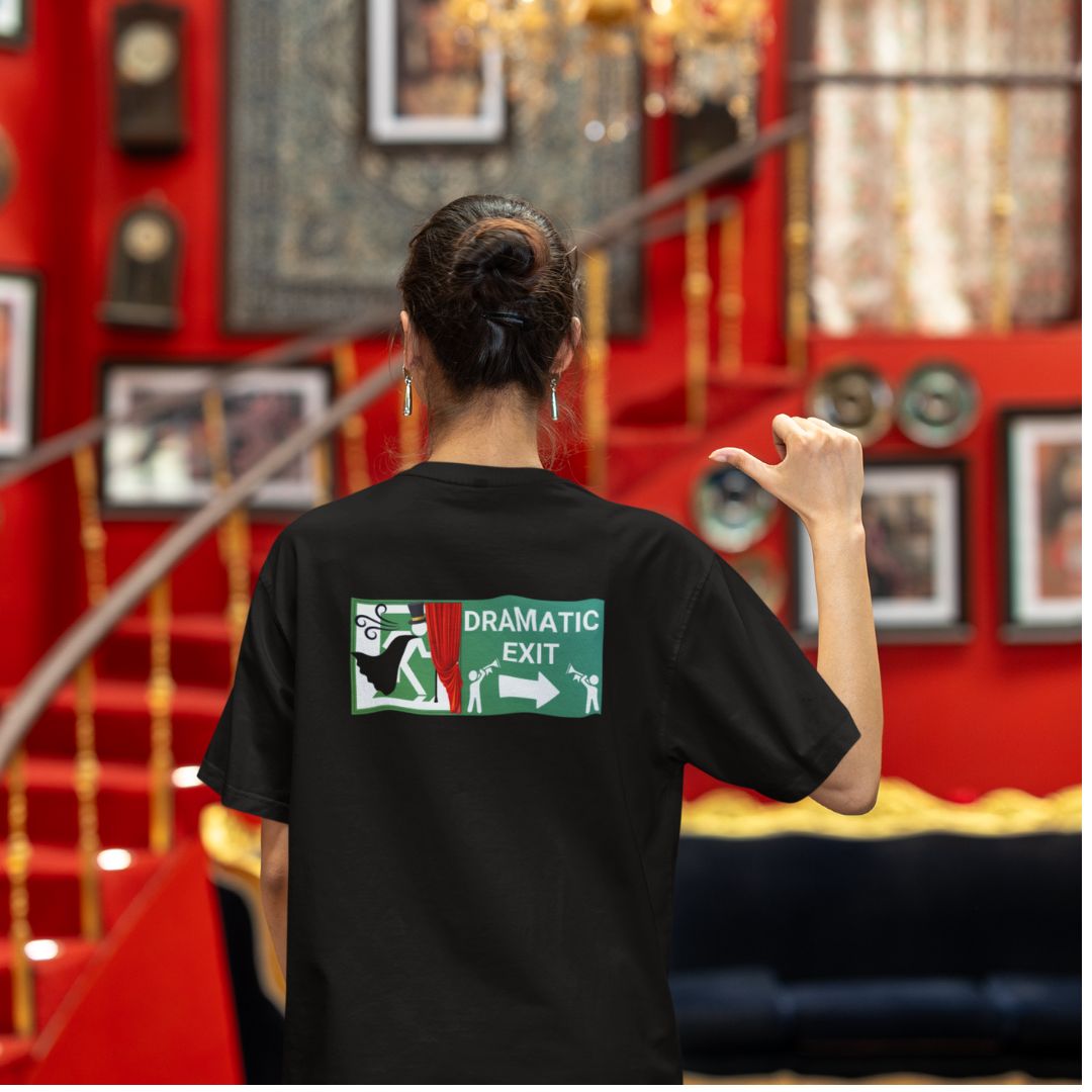 Dramatic Exit Men's T-shirt – Bold Back Design for Theatre Lovers | Unisex Theatre T-shirt