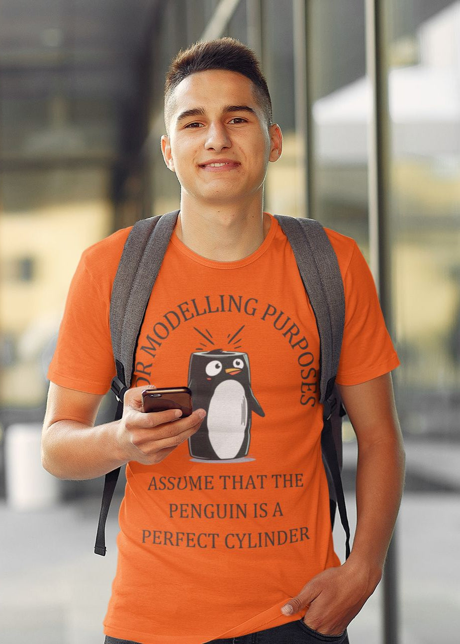 "Perfect Cylinder Penguin" Men's Unisex Maths T-Shirt – Fun & Quirky Design