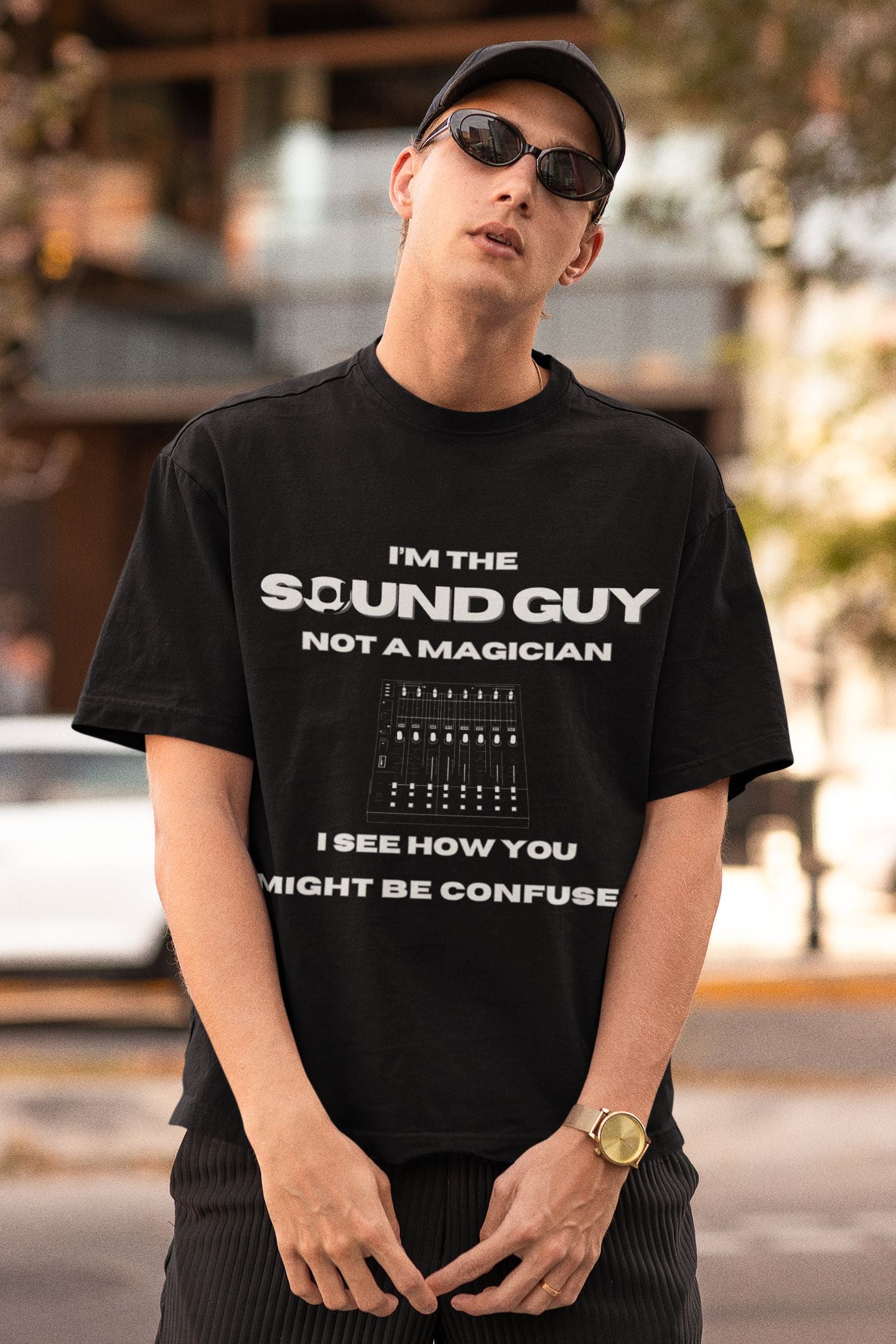 I’m the Sound Guy, Not a Magician" Men's T-Shirt – Perfect for Theatre and Audio Tech Pros
