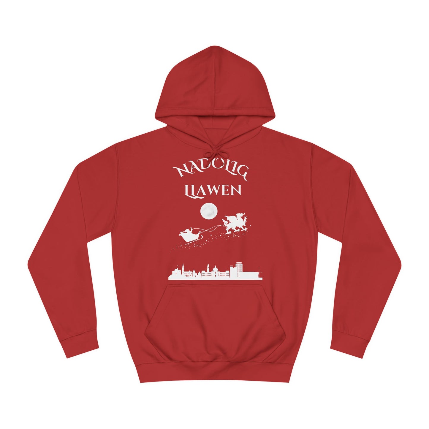 Women's Unisex "Nadolig Llawen" Hoodie – Jet Black & Fire Red, Welsh Christmas Design