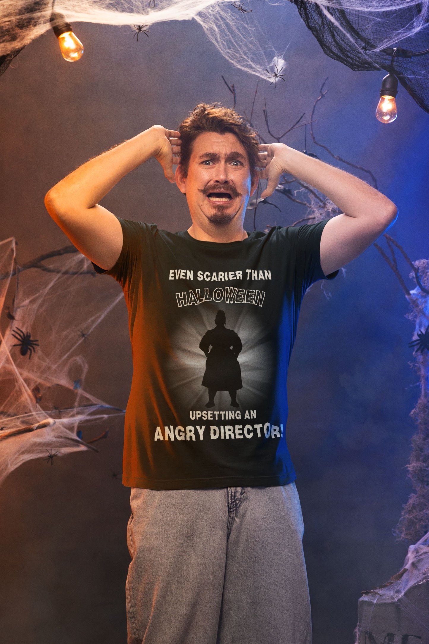 Even Scarier Than Halloween Men’s T-Shirt – Upsetting an Angry Director, Theatre-Inspired Unisex Design