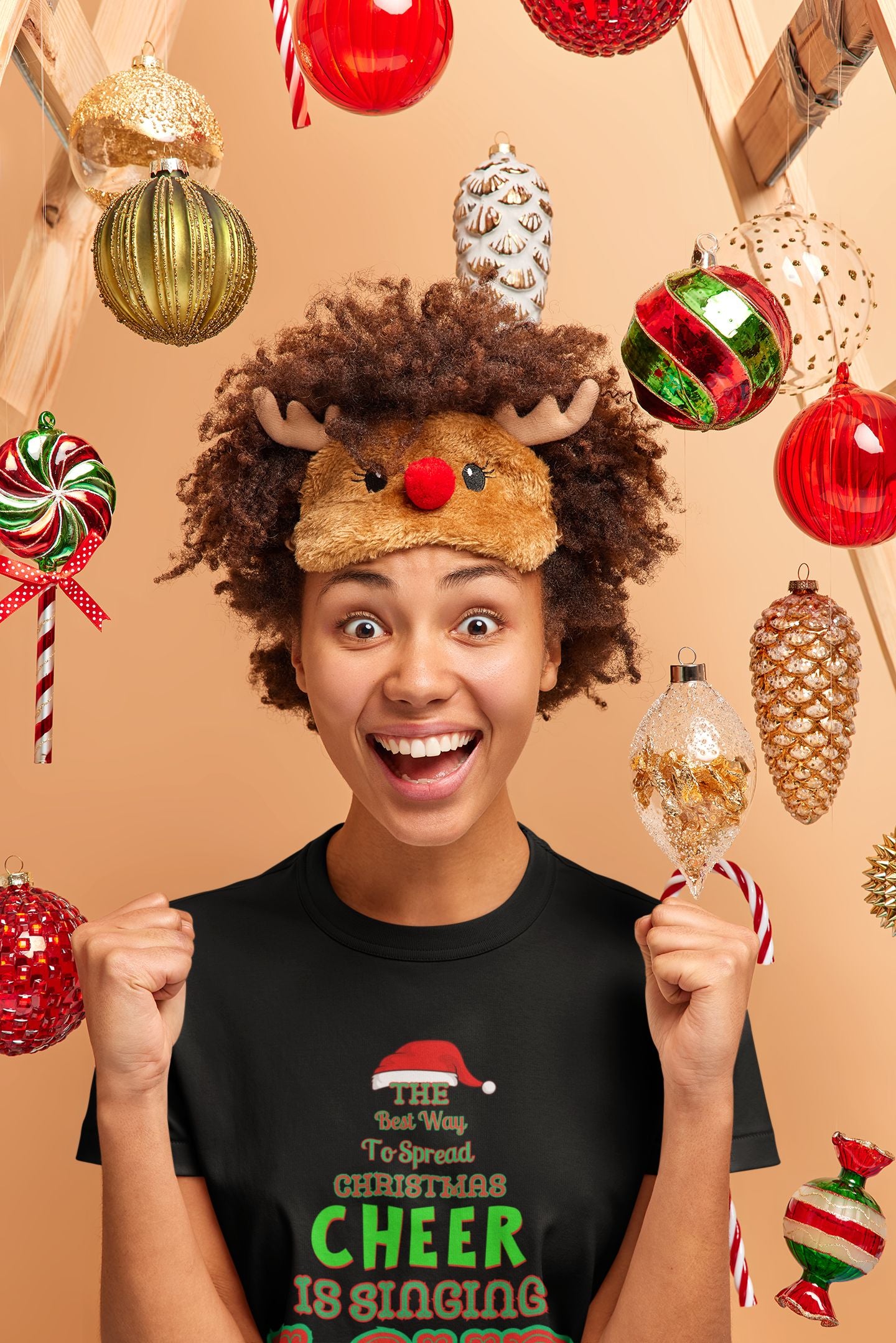 Festive Women’s T-Shirt for Music Teachers – Christmas Cheer in Black